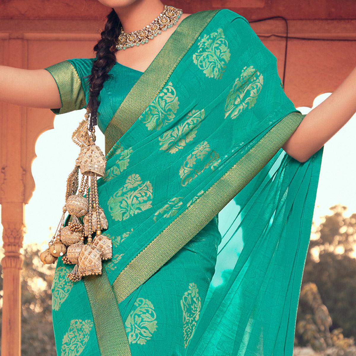 BlackTree green-festive-wear-fancy-smoke-printed-georgette-saree-fancy-lace-127603 - view 3