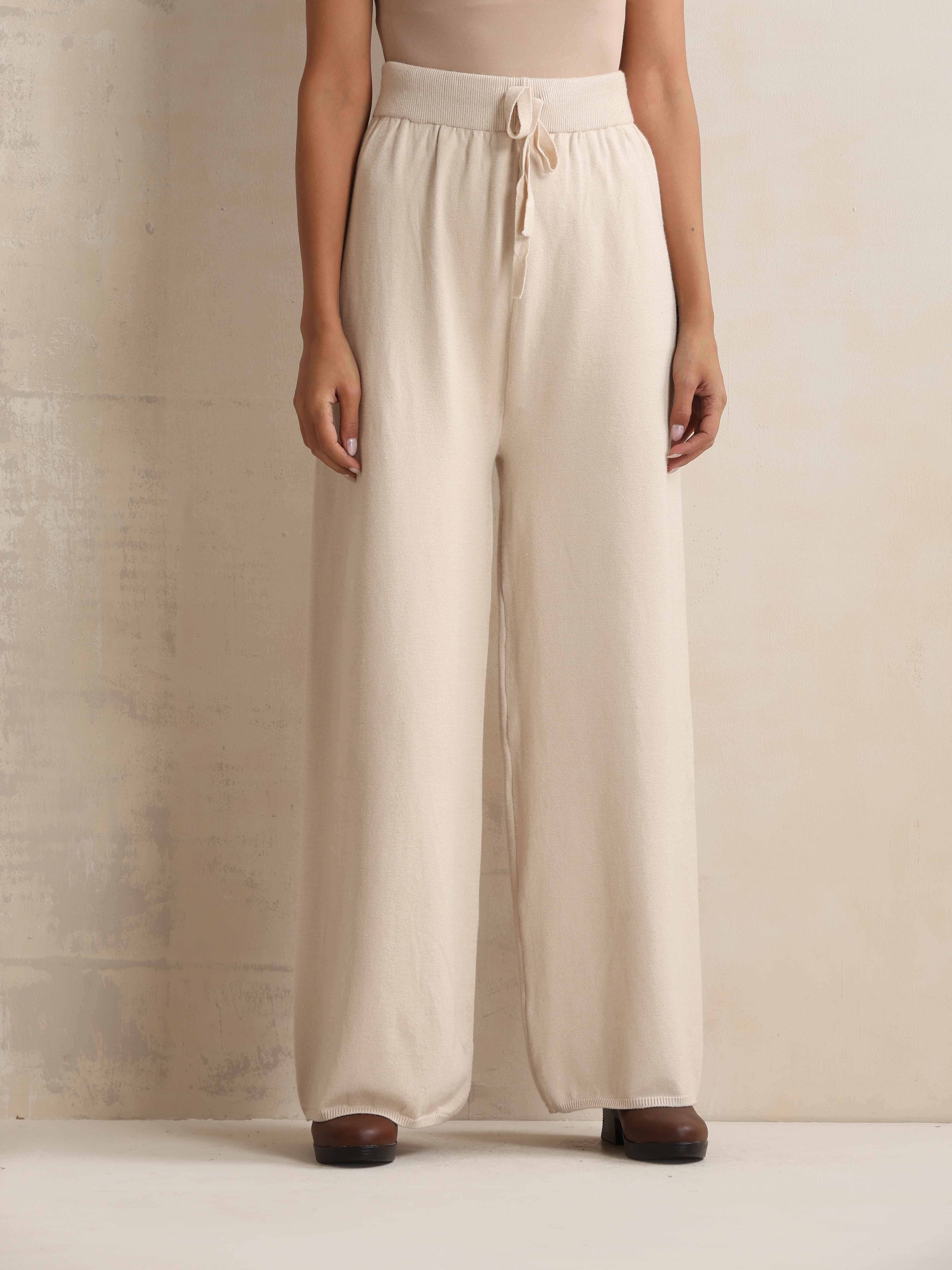 trueBrowns Ivory Woollen Flared Pants - view 2