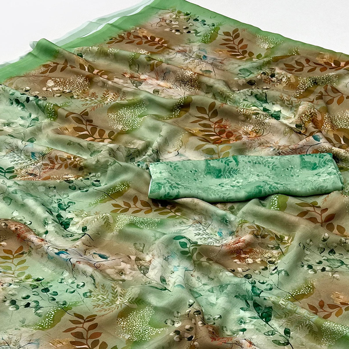 BlackTree green-floral-digital-printed-georgette-saree-7 - view 2