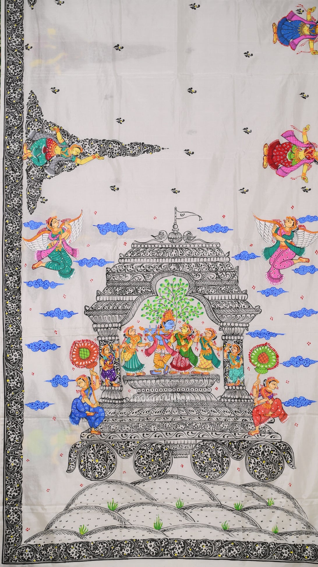 IndianVillèz White Radha Krisha Hand-Painted Pattachitra Saree - view 2