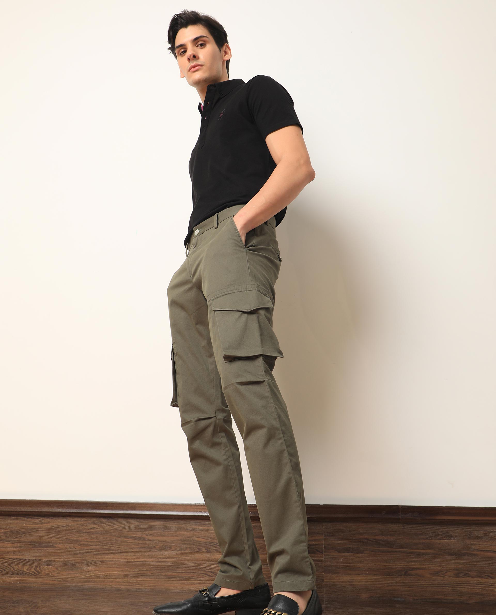 Rare Rabbit Men's Celu Olive Solid Mid-Rise Cargo Style Slim-Fit Trouser - view 6