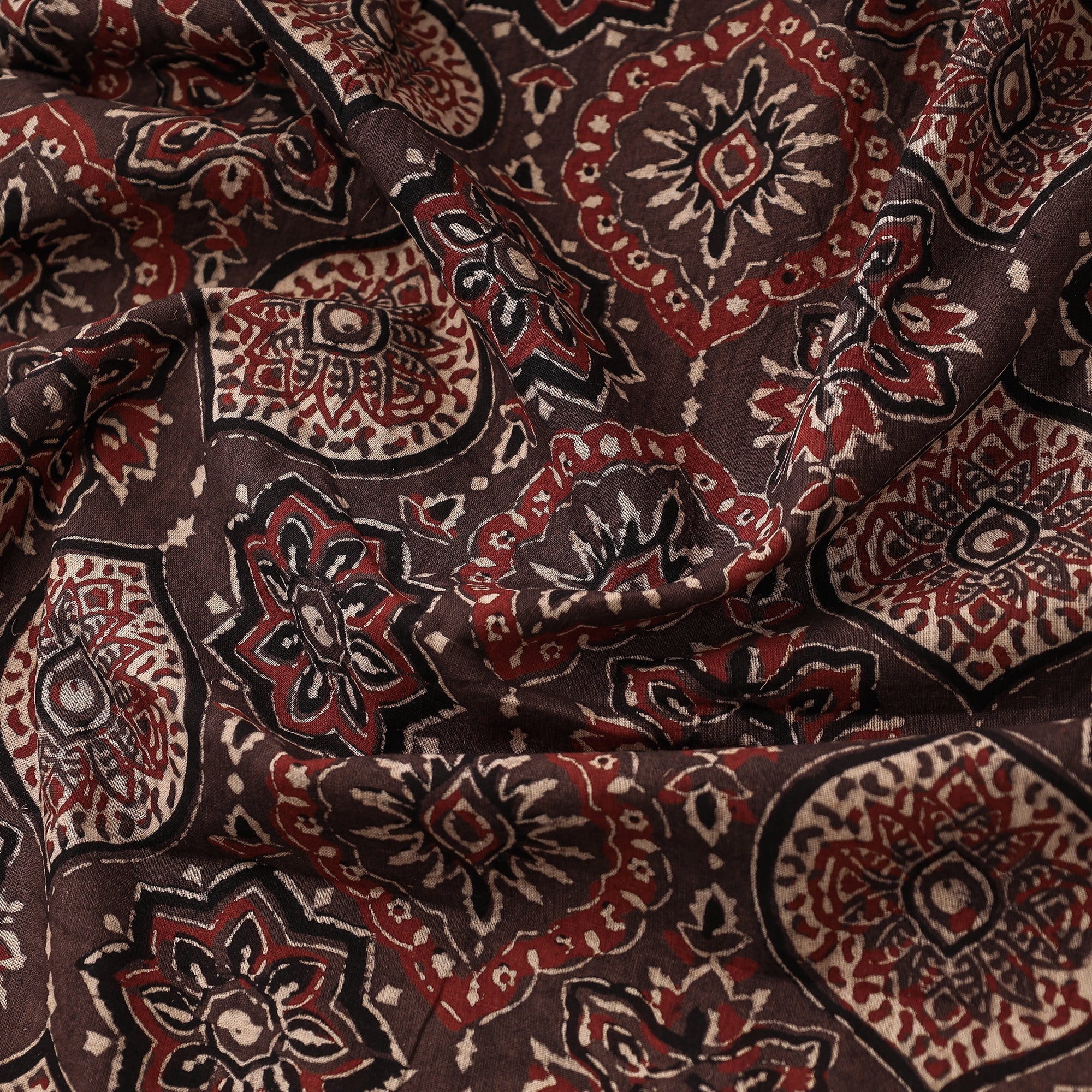 KACHCHH JI CHHAAP Brown - Damask Pattern Block Print Cotton Ajrakh Fabric 49 - view 3