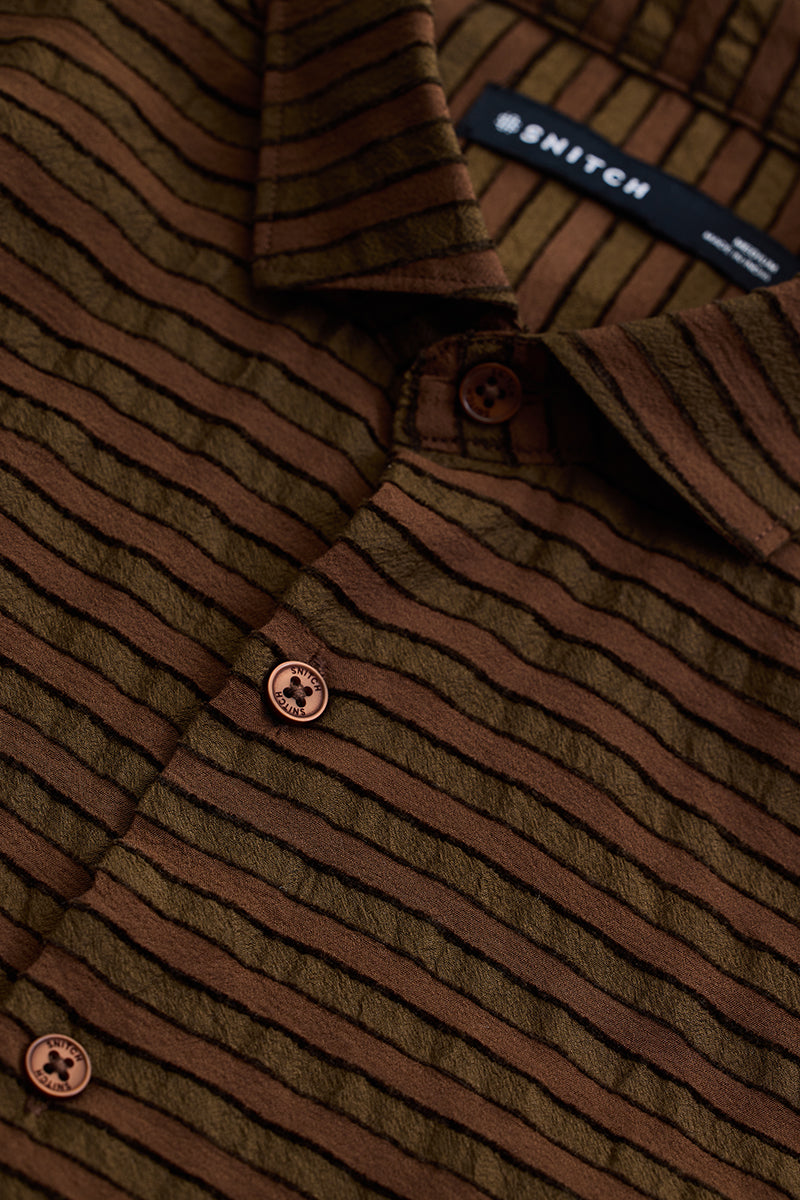 SNITCH Brown Textured Stripes Shirt - view 2