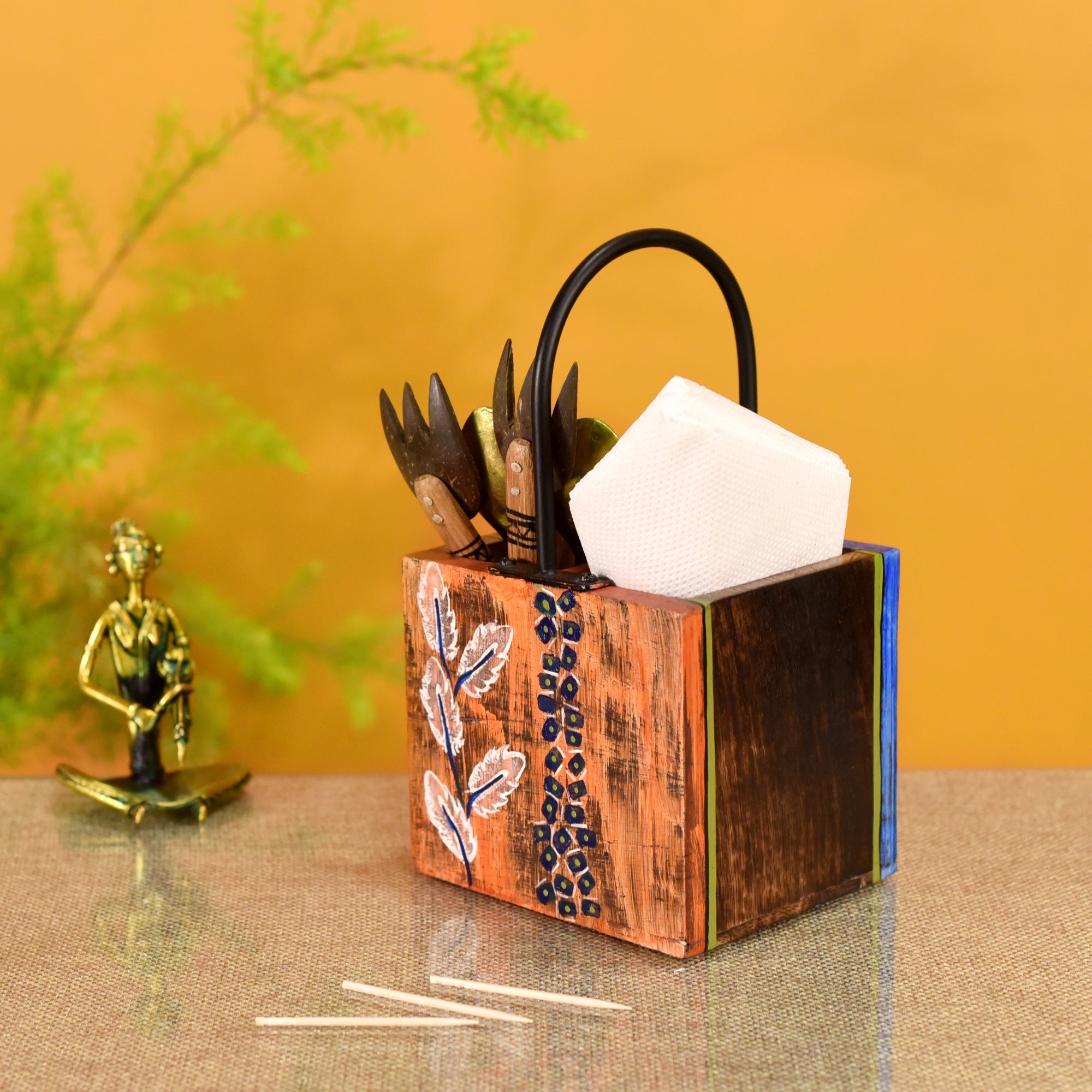 ART CREATIONS BY SUMAN SONTHALIA 'Leaf of Nature' Cutlery Holder Handcrafted in Mango Wood - view 2