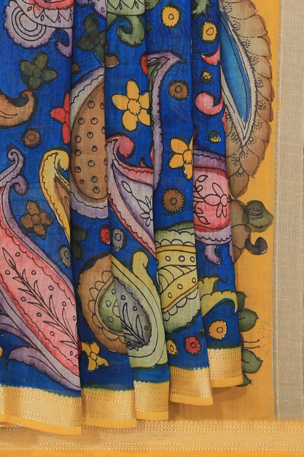 Kalanjali Kalamkari Hand-Painted Blue Saree – Women's