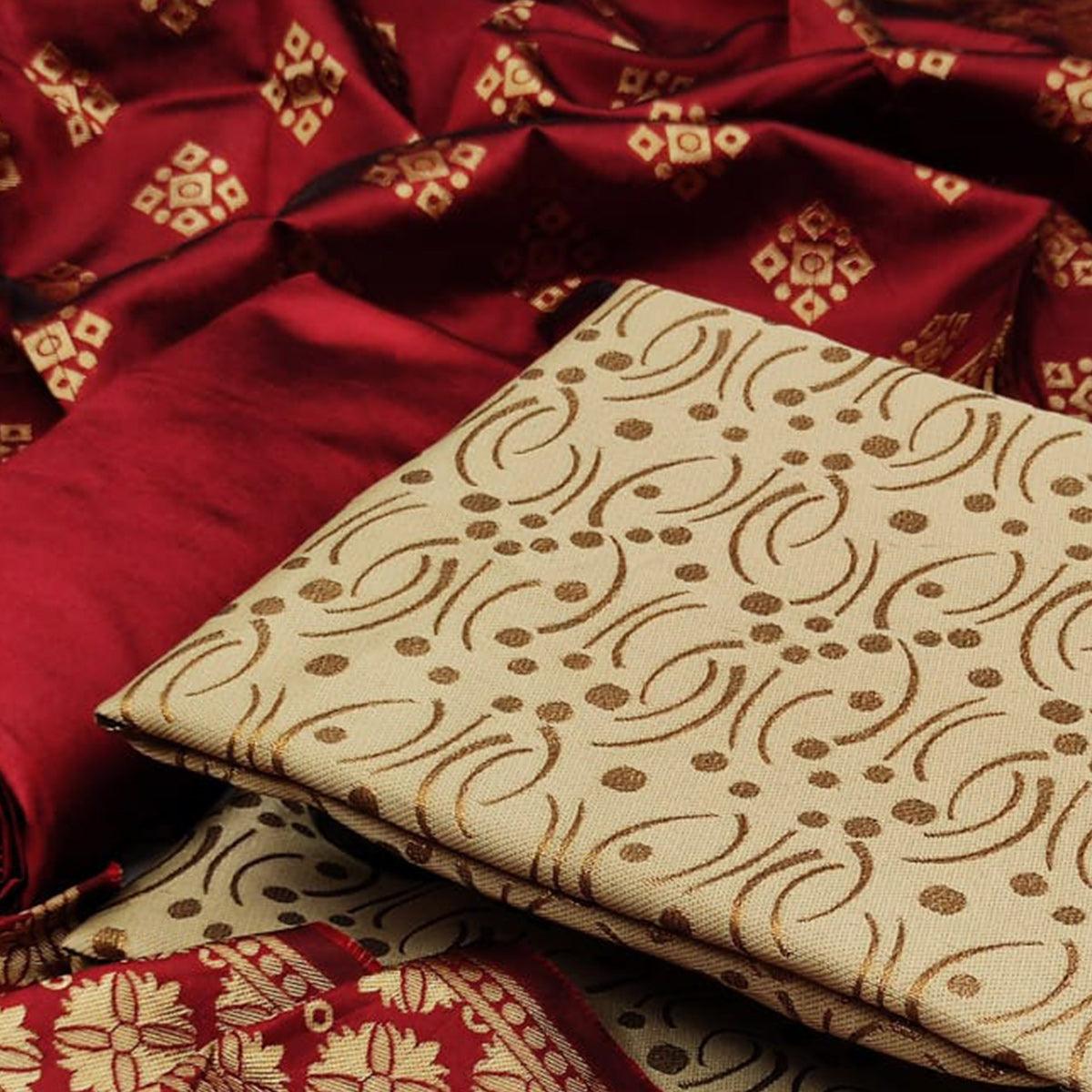 Peachmode Chiku Festive Wear Woven Banarasi Silk Dress Material - view 2