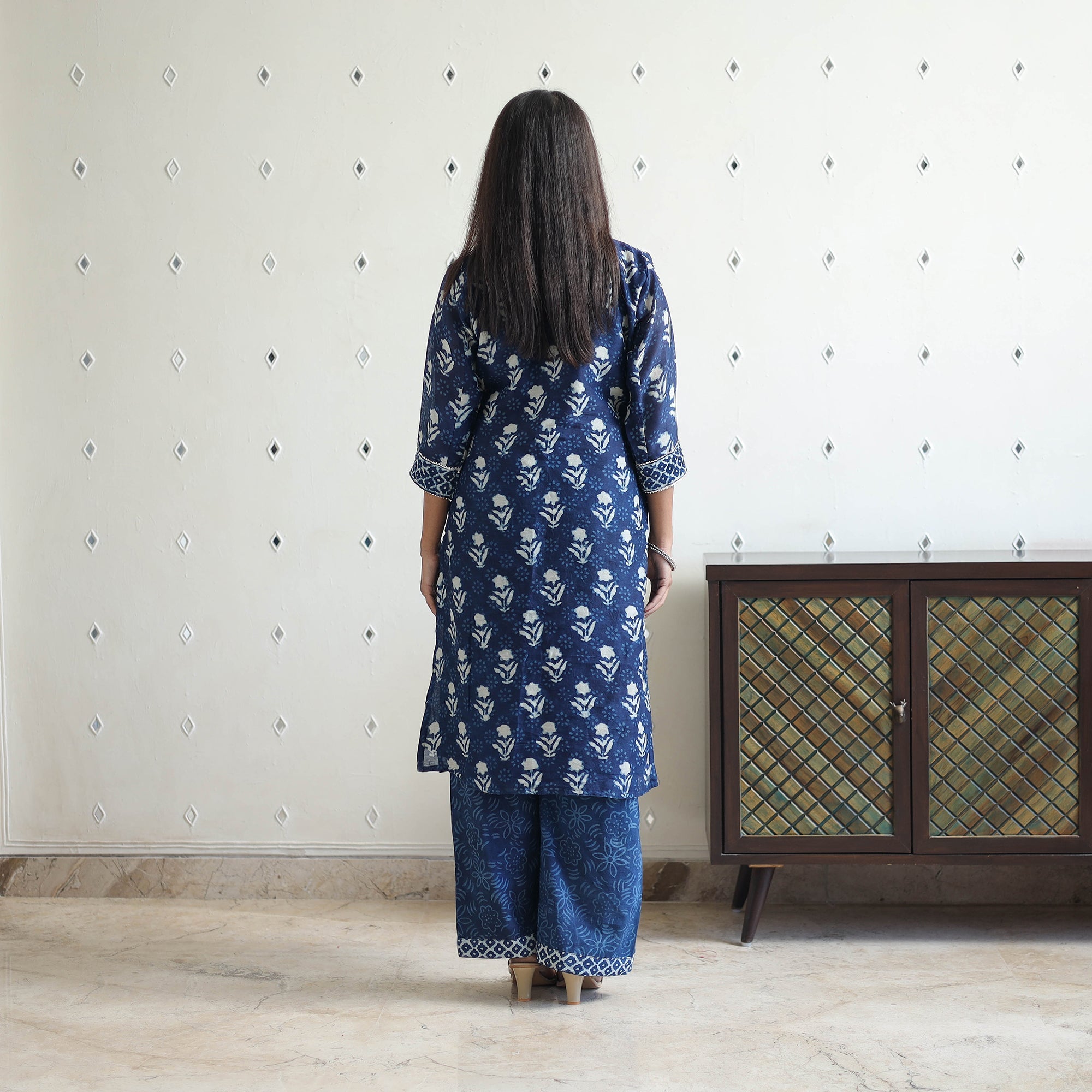 ITOKRI CASUALS Blue - Chanderi Silk Indigo Bagru Block Print Kurta Set 04 - view 4
