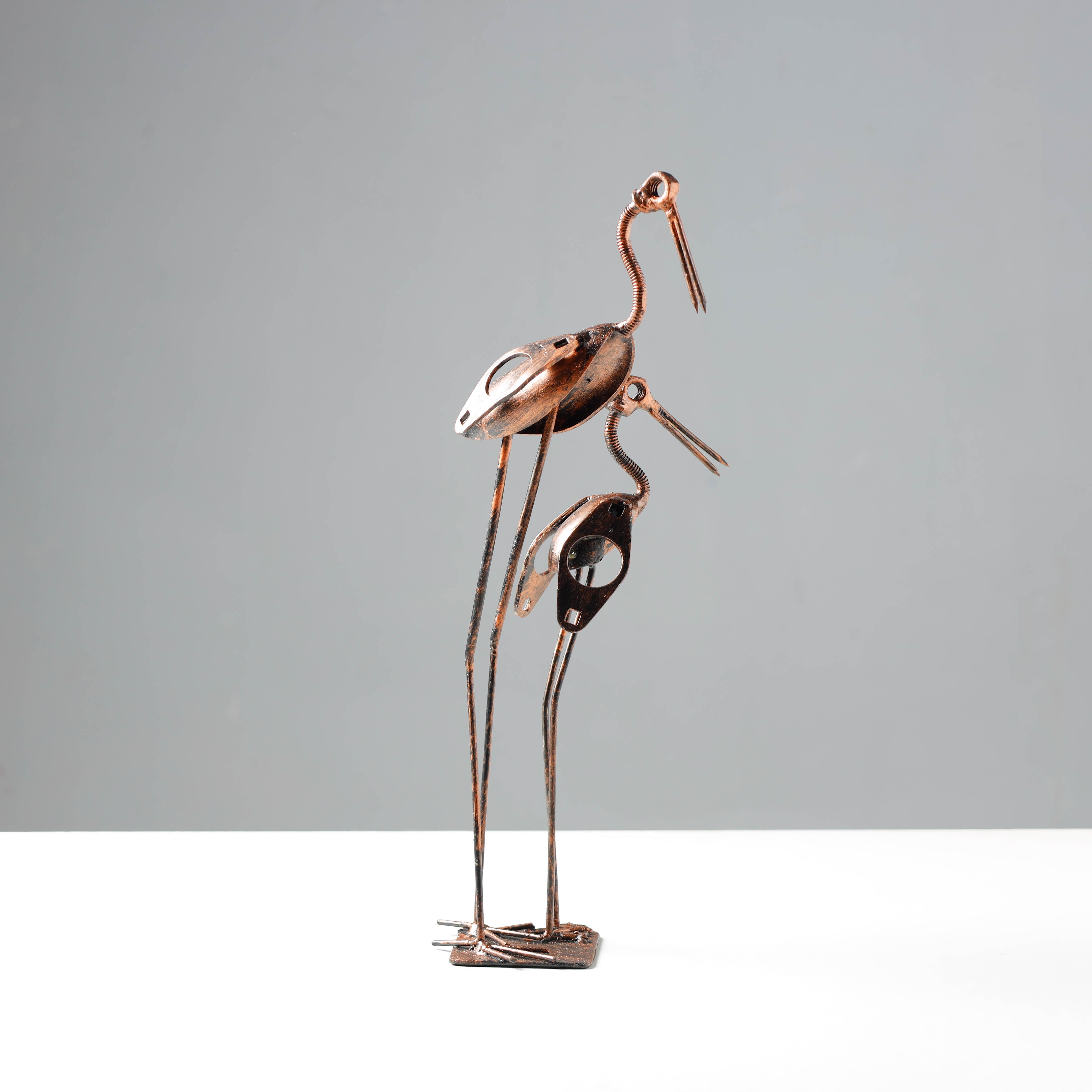 Bird Crane Mother & Child - Handmade Recycled Metal Sculpture by Debabrata Ruidas - view 3