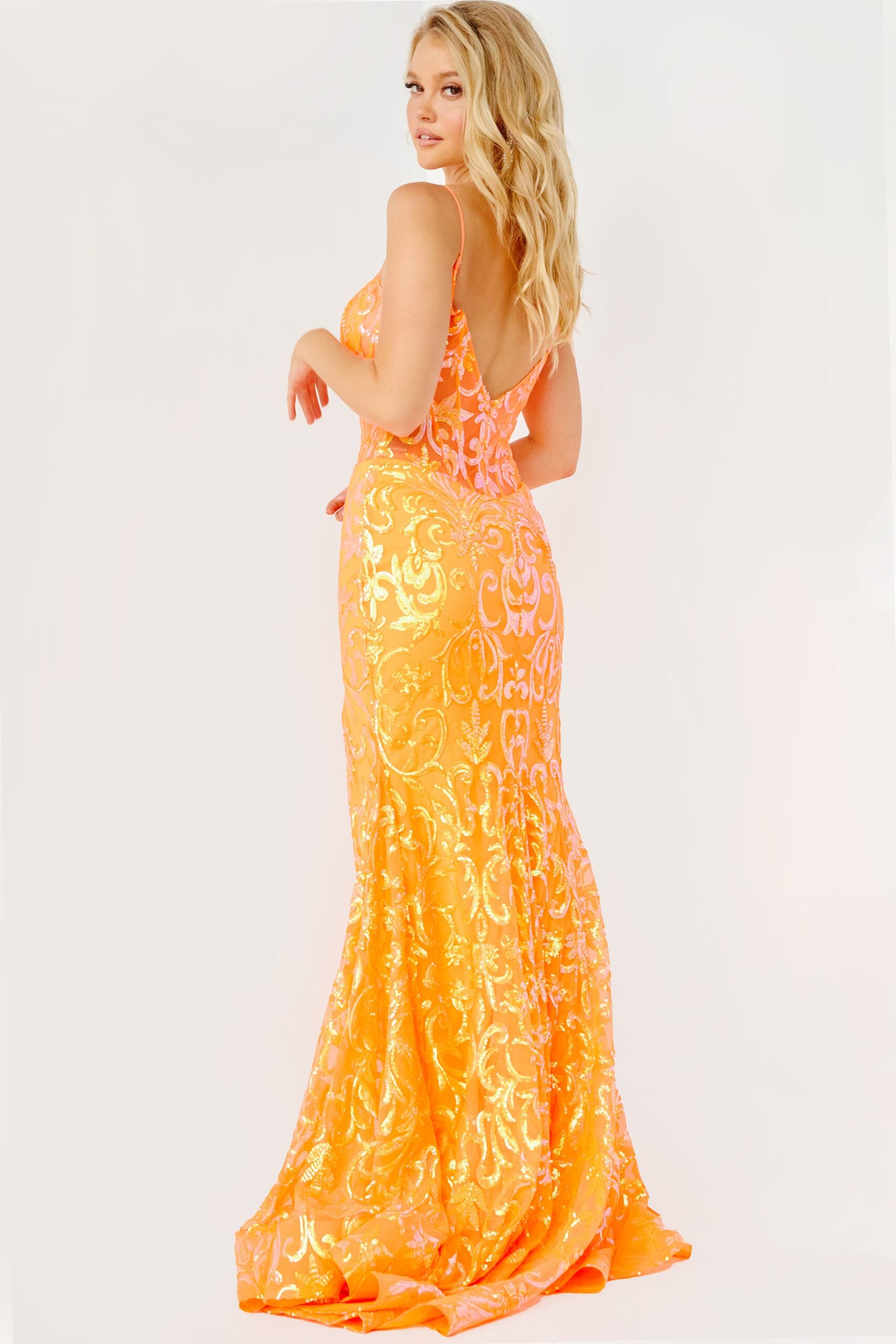 Sequin Fitted Sleeveless Slit Gown by Jovani 23216 - view 4
