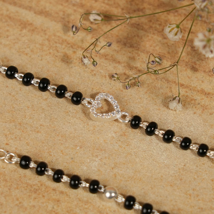 Prinjal Jewellers black beads and silver heart nazariya for kids