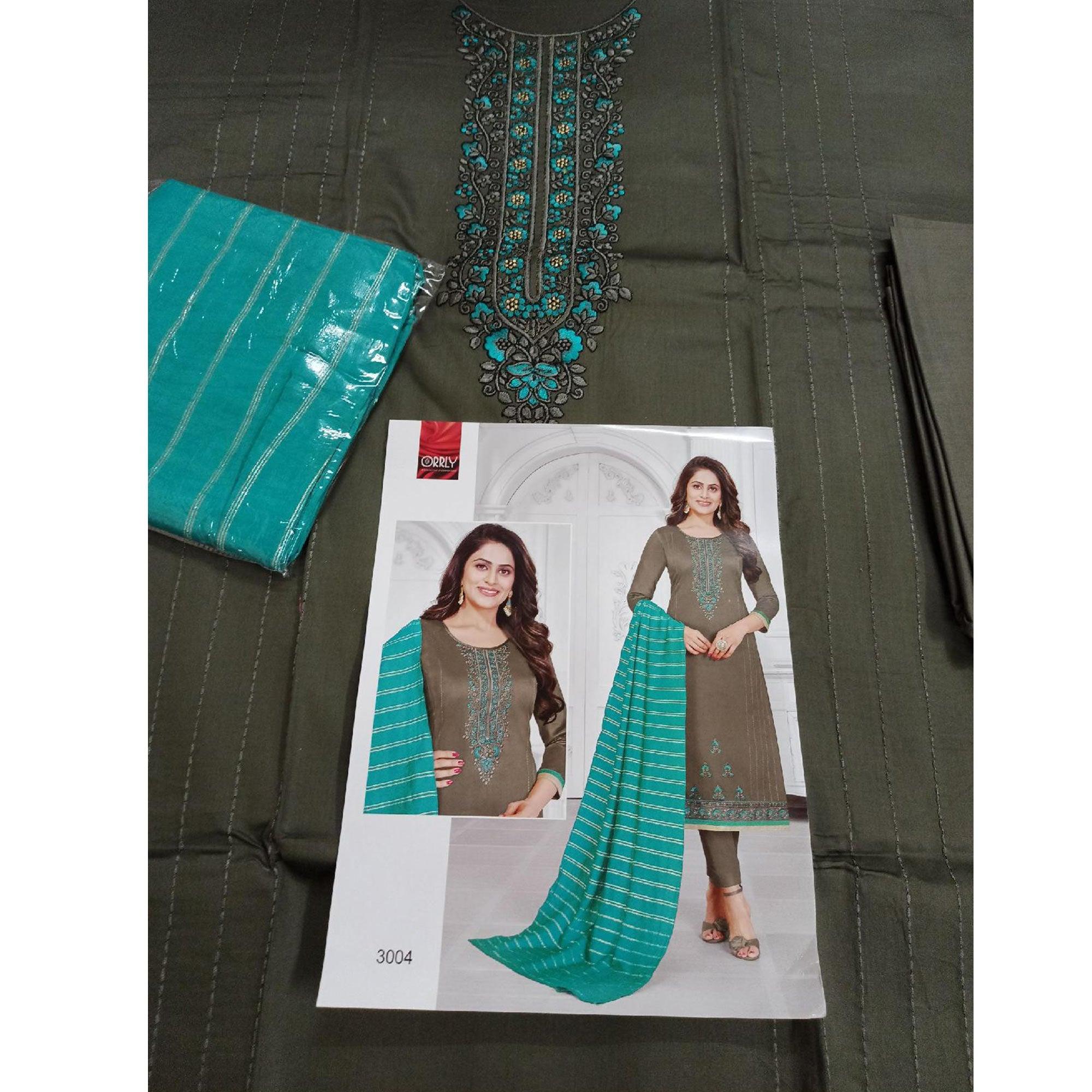 Peachmode Imposing Steel-Grey Colored Partywear Designer Embroidery Cotton Salwar Suit - view 2