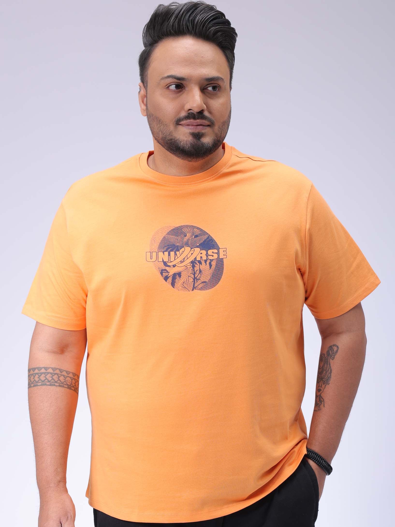 HARDSODA Men's Plus Size Orange Regular Fit Back Printed T-Shirt - view 3