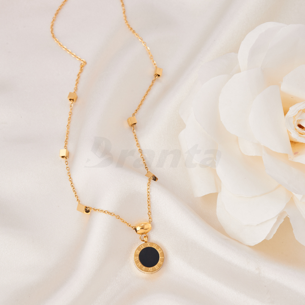 Branta Roman Alphabet Black and White Double Sided Round Necklace - view 2