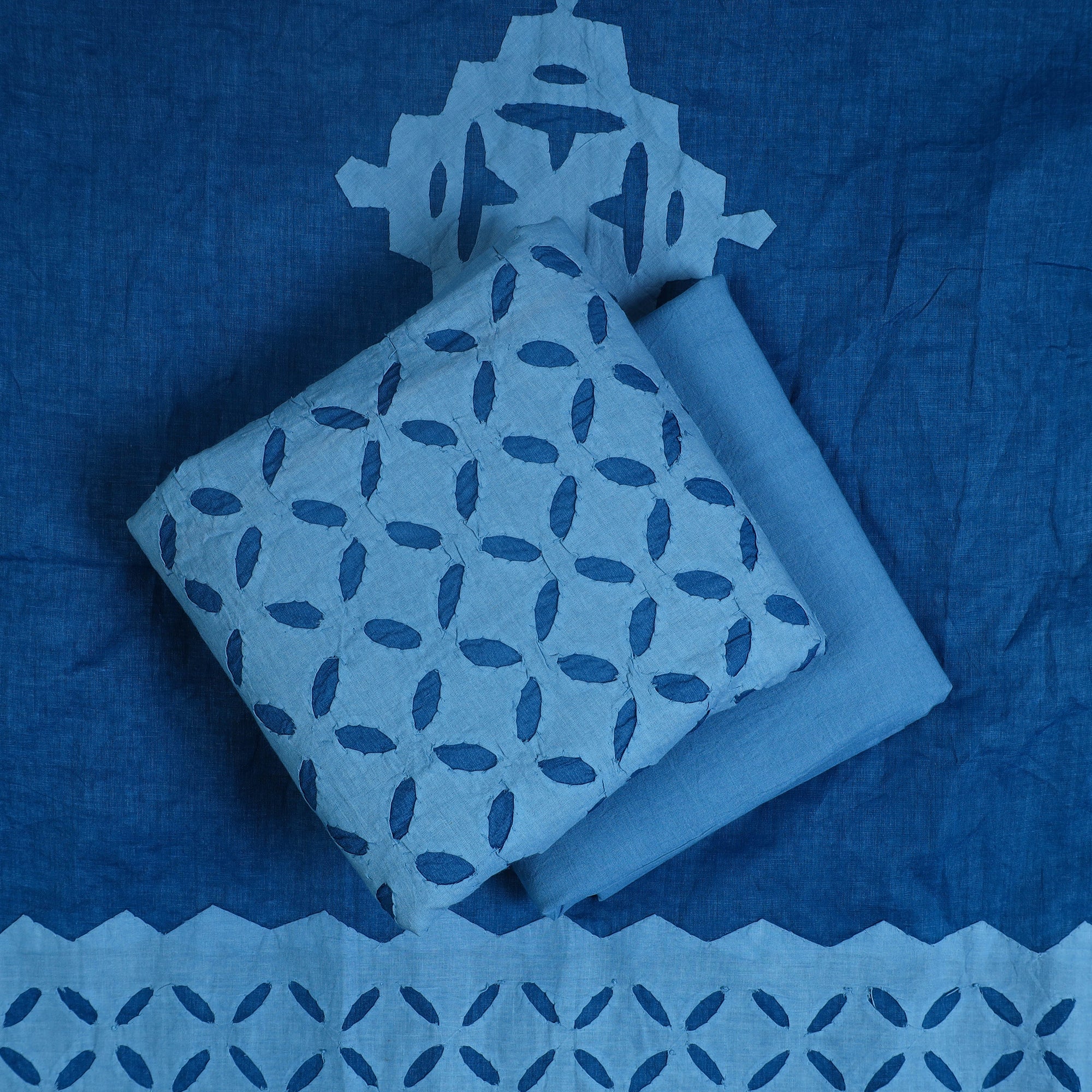 SHADES OF MARUDHARA Blue - 3pc Cut Work Cotton Barmer Applique Dress Material 24 - view 2