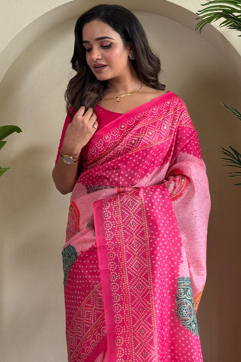 Tasrika Cynosure Dark Pink Digital Printed Tissue Silk Saree With Bewitching Blouse Piece - view 2