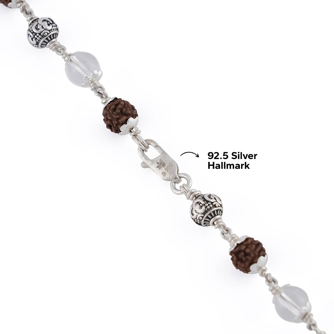 Prinjal Jewellers Rudraksha With Sphatik And Om Silver Beads Mala - view 5