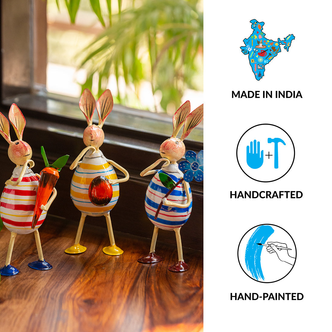 EXCLUSIVELANE 'The Rabbit Trio' Handpainted Garden Decorative Showpieces In Iron (Set of 3, 7 Inch) - view 6