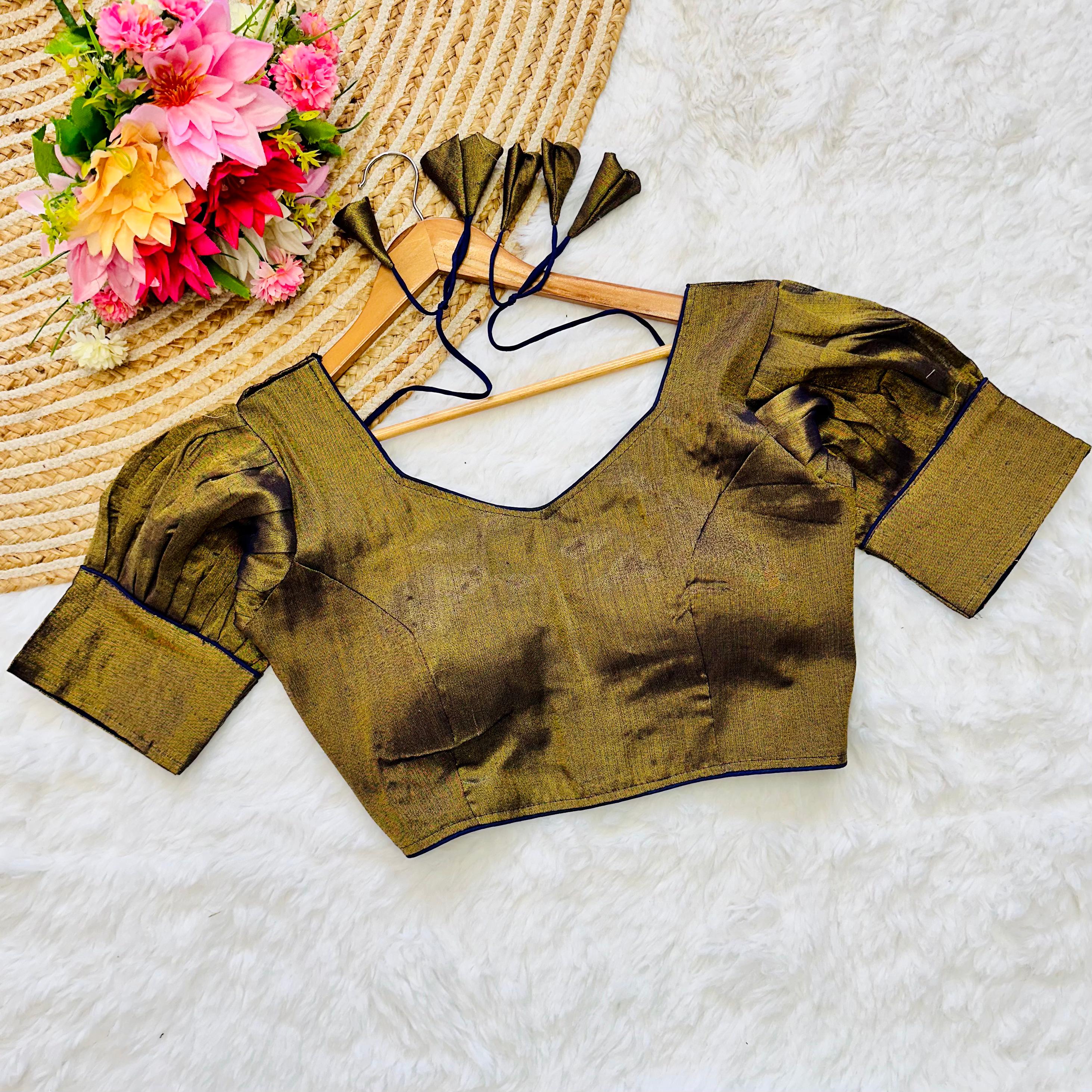 ClothsVilla Dark Mehndi Green Jari Weaving Blouse in Jari Kobra Fabric