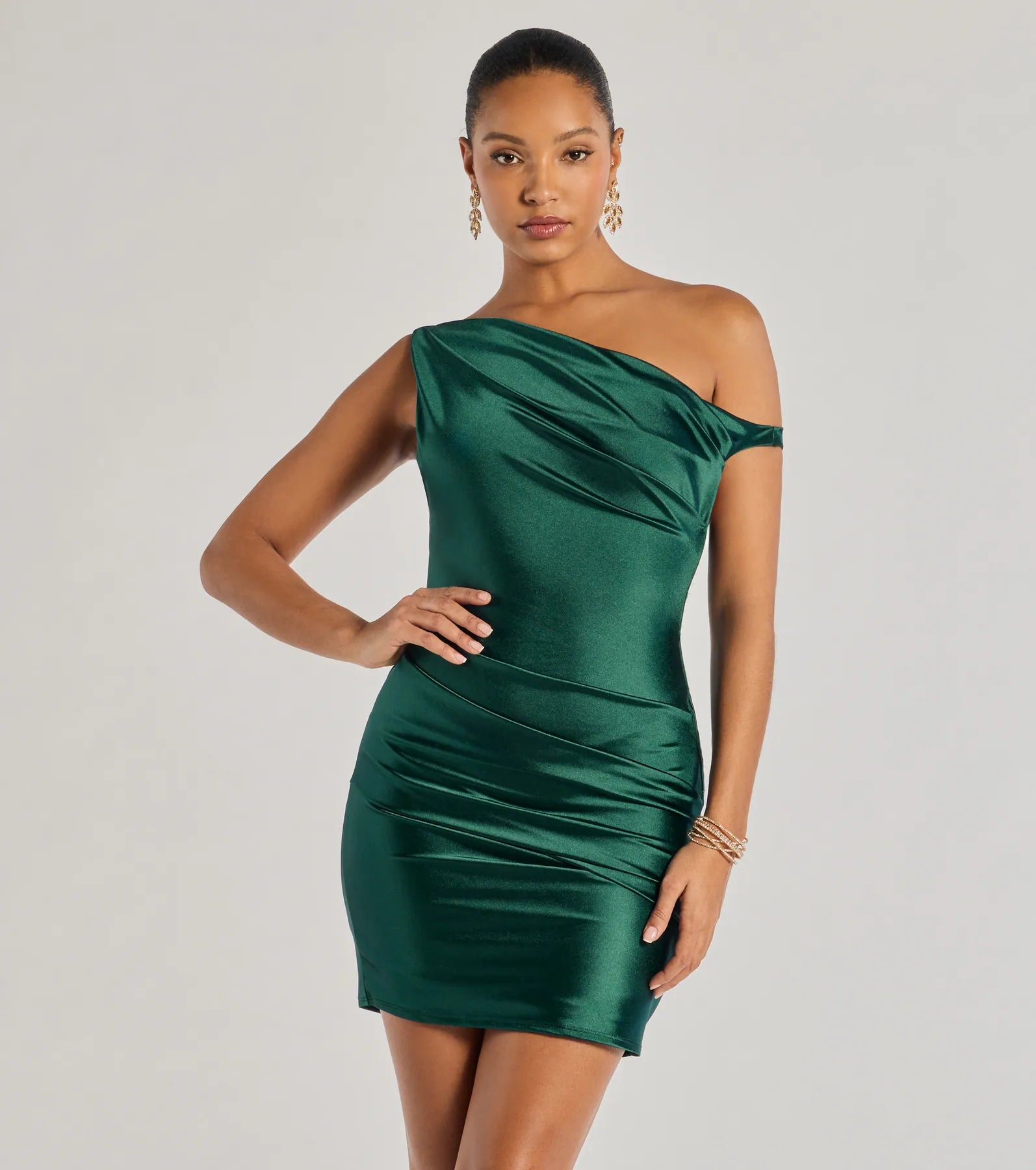 Windsor Marleigh Satin Off-Shoulder Mini Dress