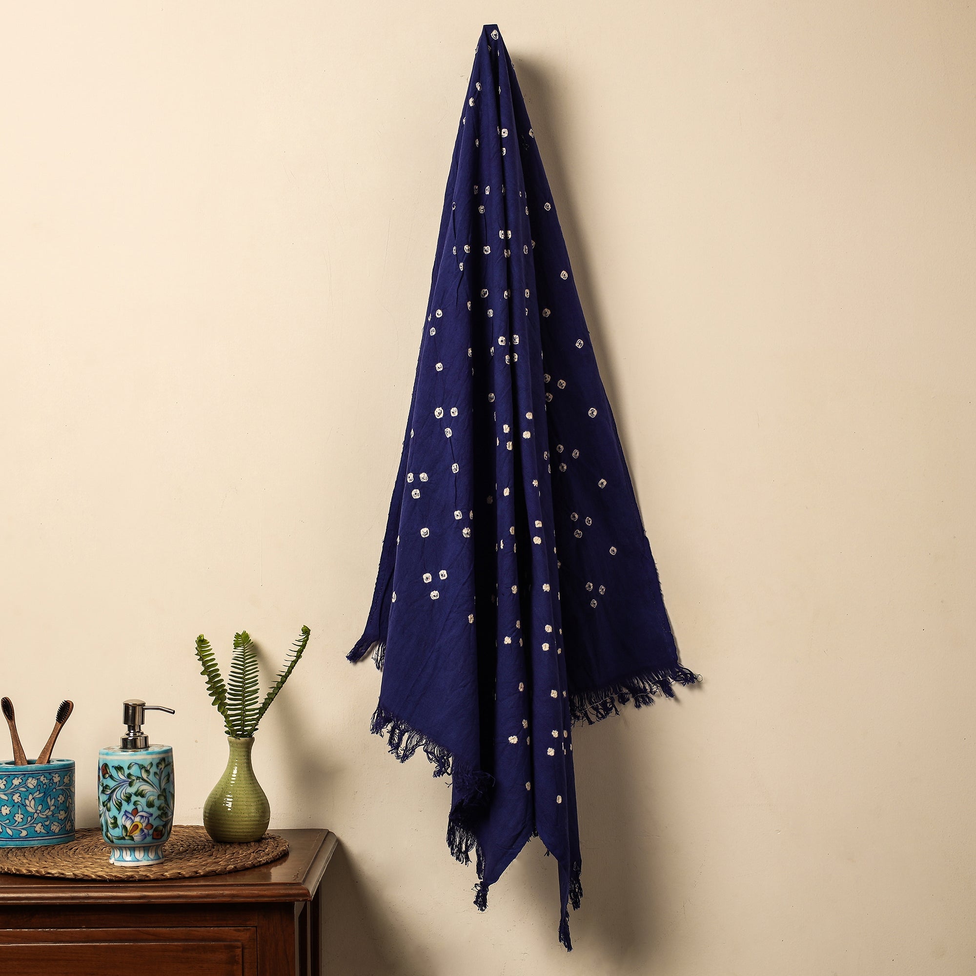 KACHCHH JI CHHAAP Blue - Bandhani Tie-Dye Handloom Cotton Towel