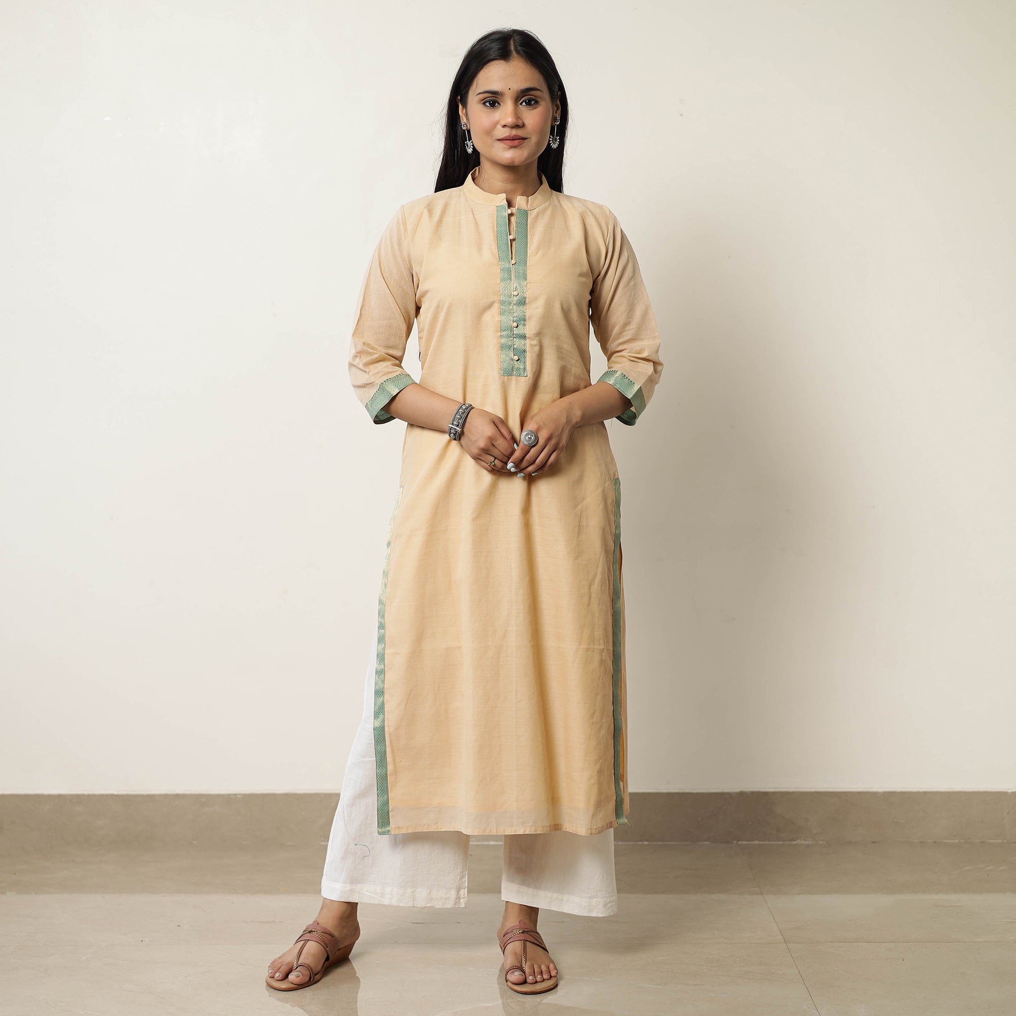ITOKRI CASUALS Beige - Mangalagiri Handloom Cotton Straight Kurta 42 - view 2