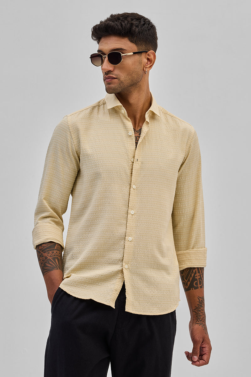 SNITCH Beige Stripes Slim Fit Shirt