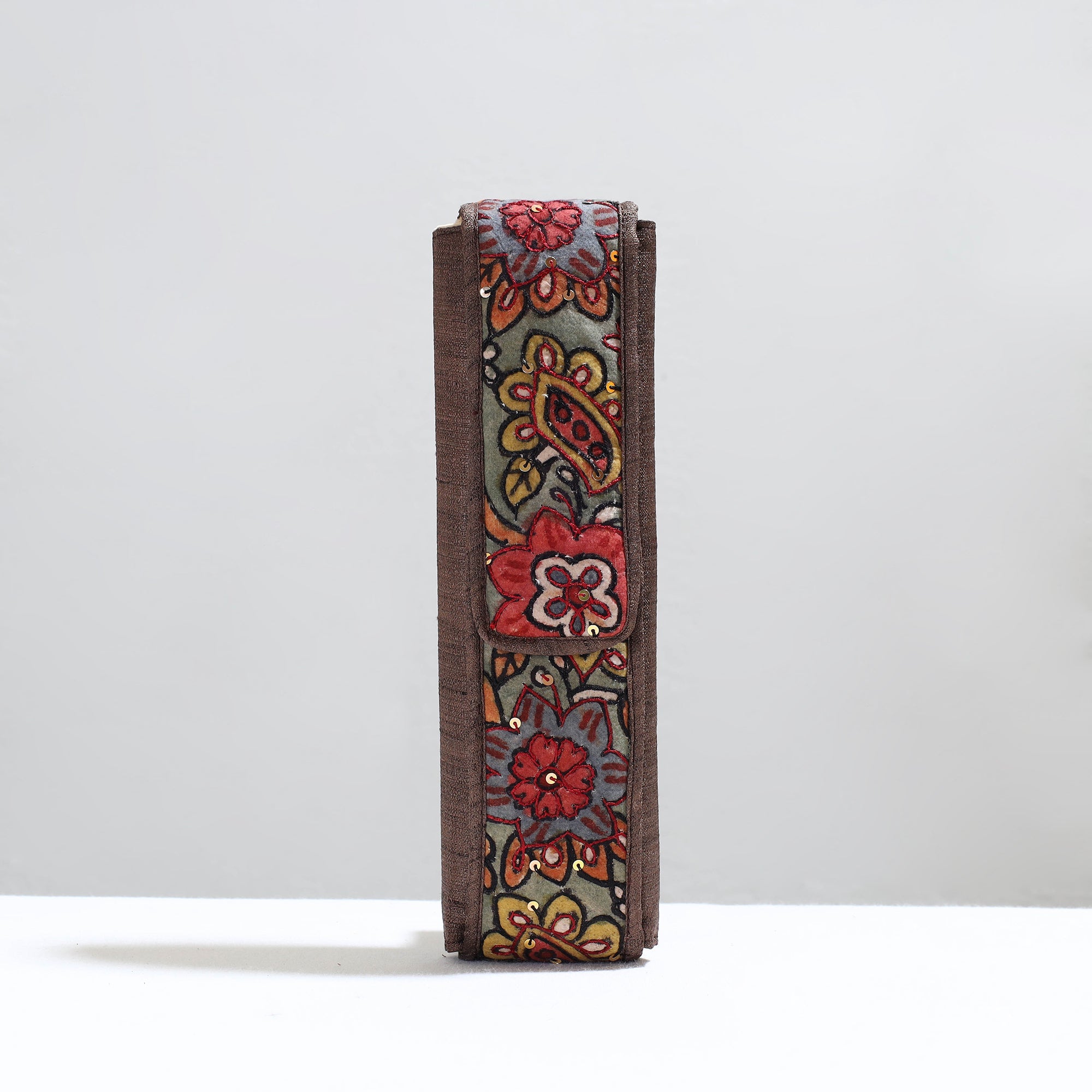 DWARAKA PLUS Brown - Handpainted Kalamkari Natural Dyed Ghicha Silk Earrings Pouch 21