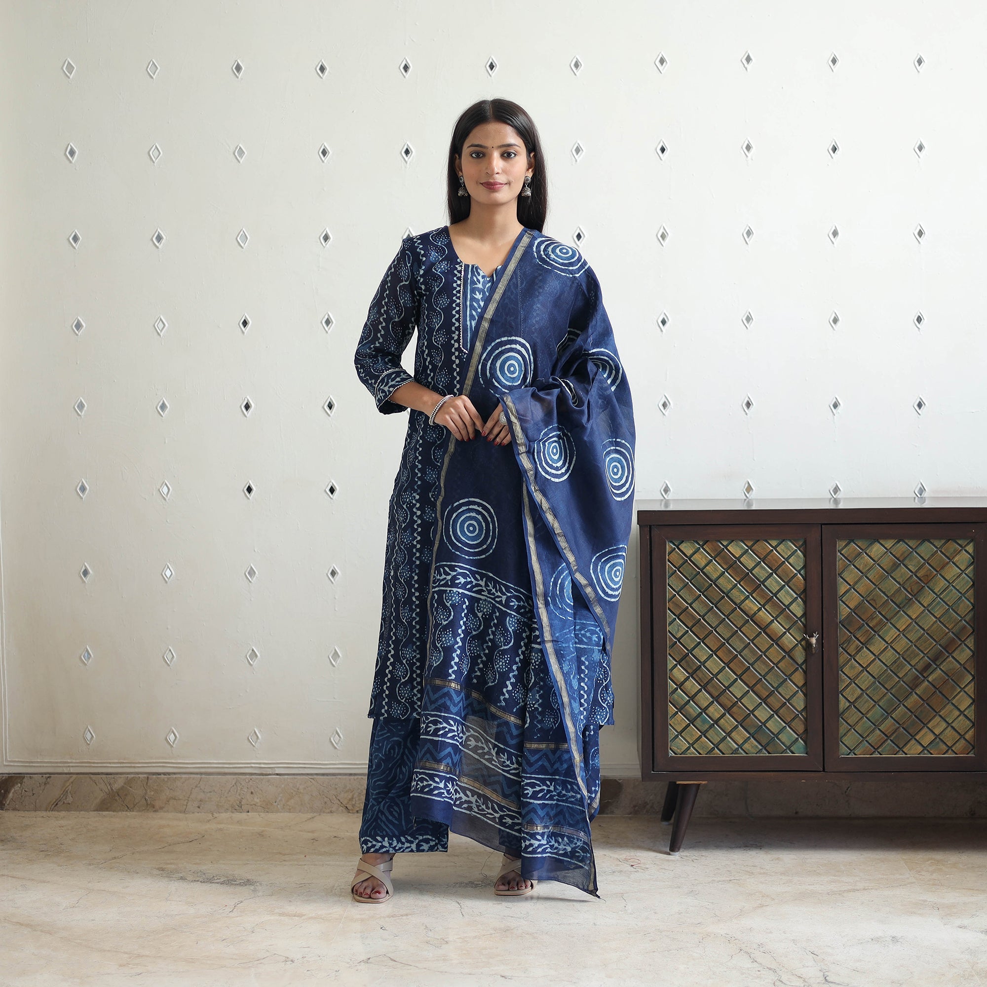 ITOKRI CASUALS Blue - Chanderi Silk Indigo Bagru Block Print Kurta Set 01 - view 2