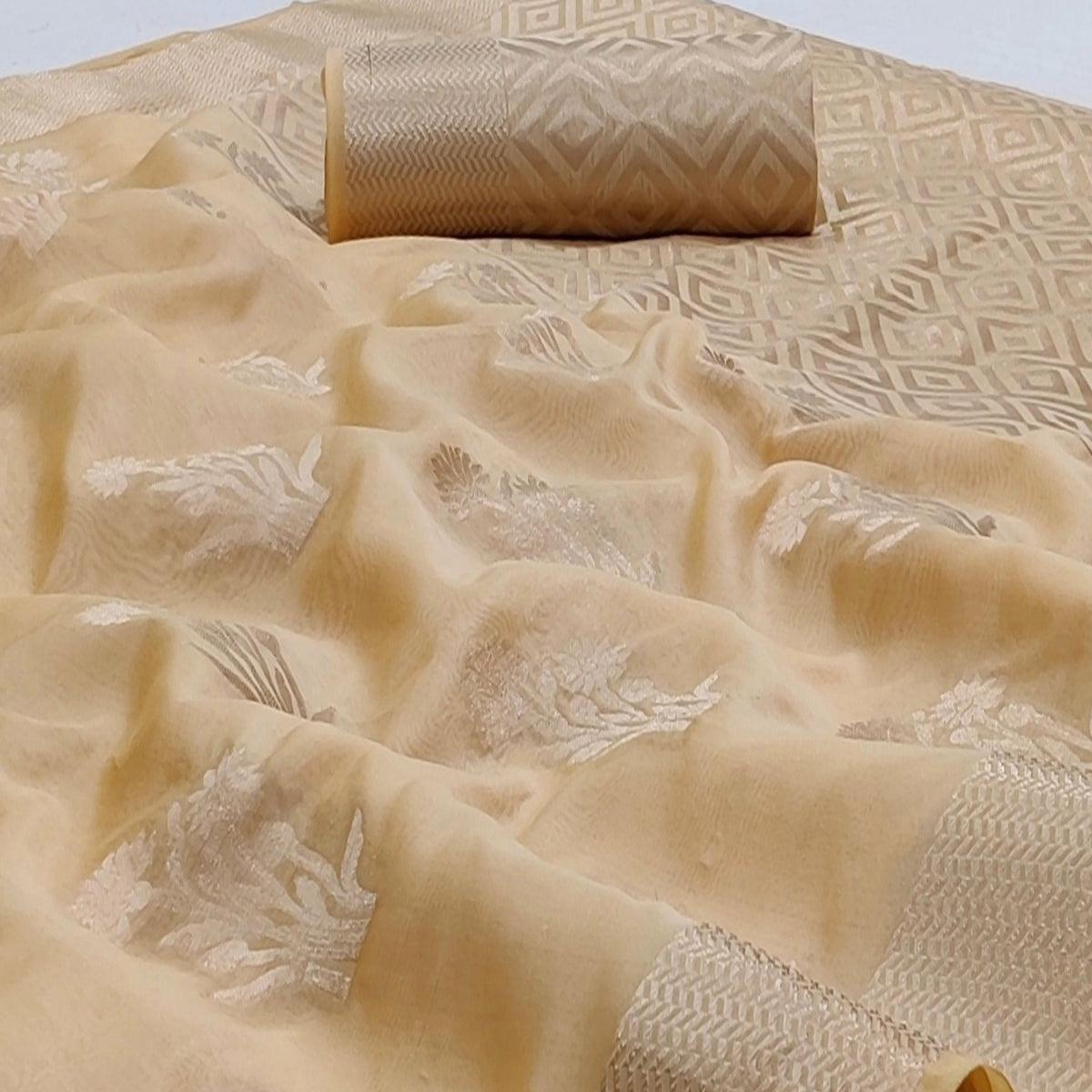 Peachmode Chikoo Festive Wear Floral Woven Silk Saree - view 2