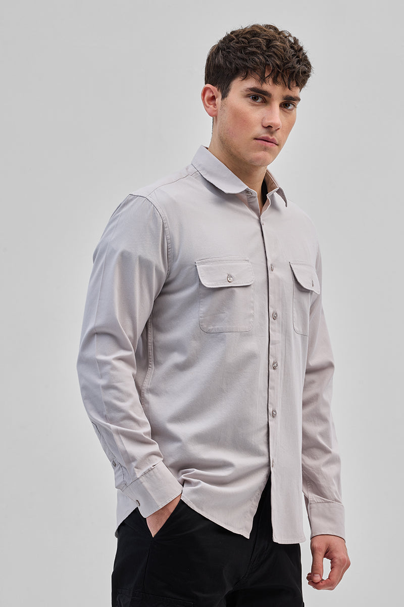 SNITCH Light Grey Solid Double Pocket Overshirt - view 6
