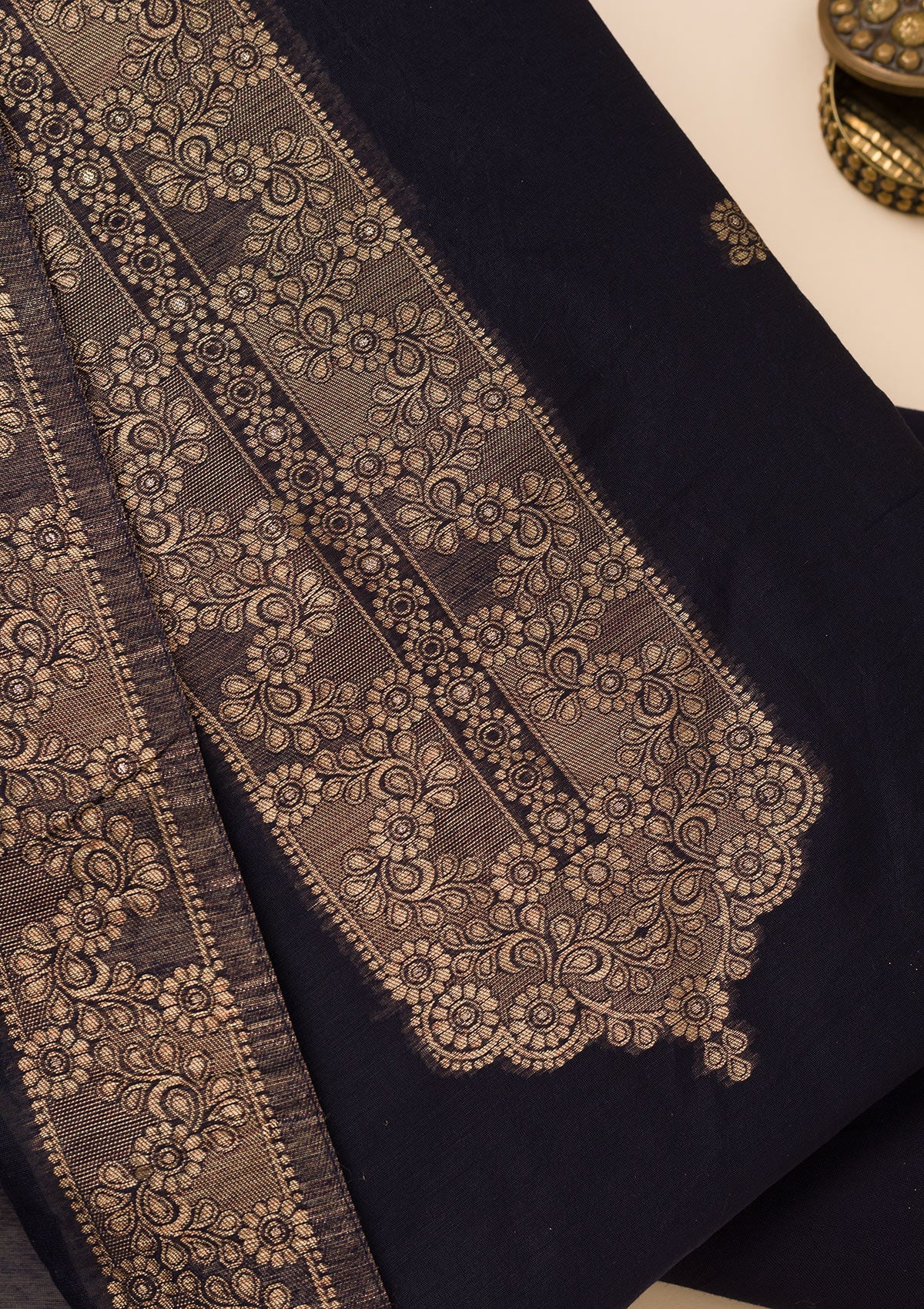 Koskii Navy Blue Zariwork Soft Silk Unstitched Salwar Suit - view 2