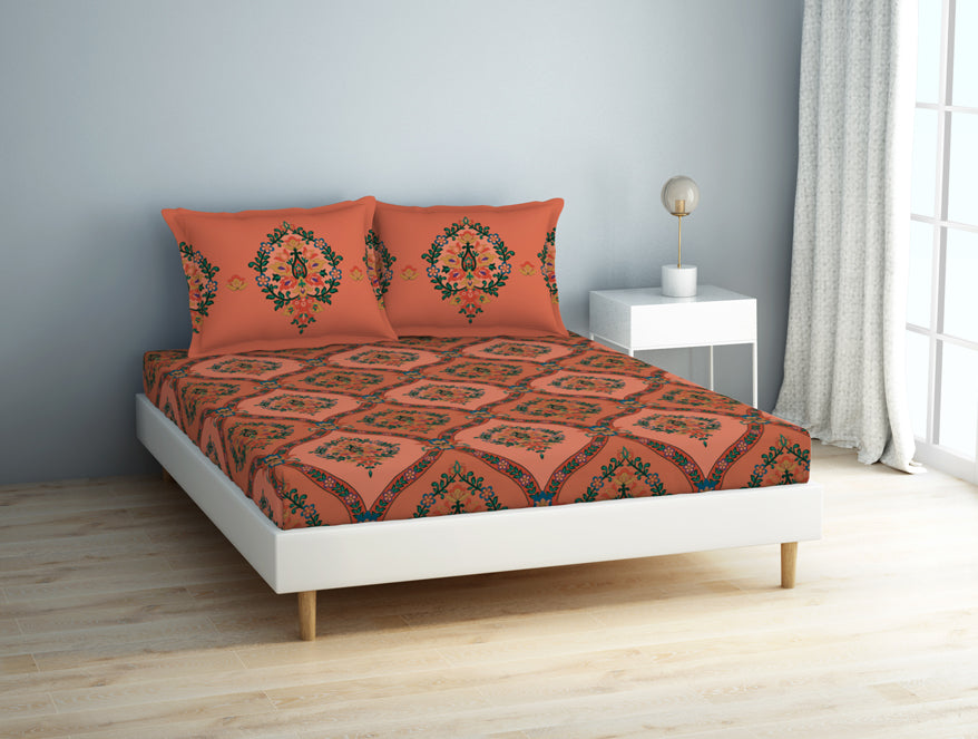 Spaces India Floral Shrimp - Dark Blush 100% Cotton Double Bedsheet - Aurum By Spaces - view 2