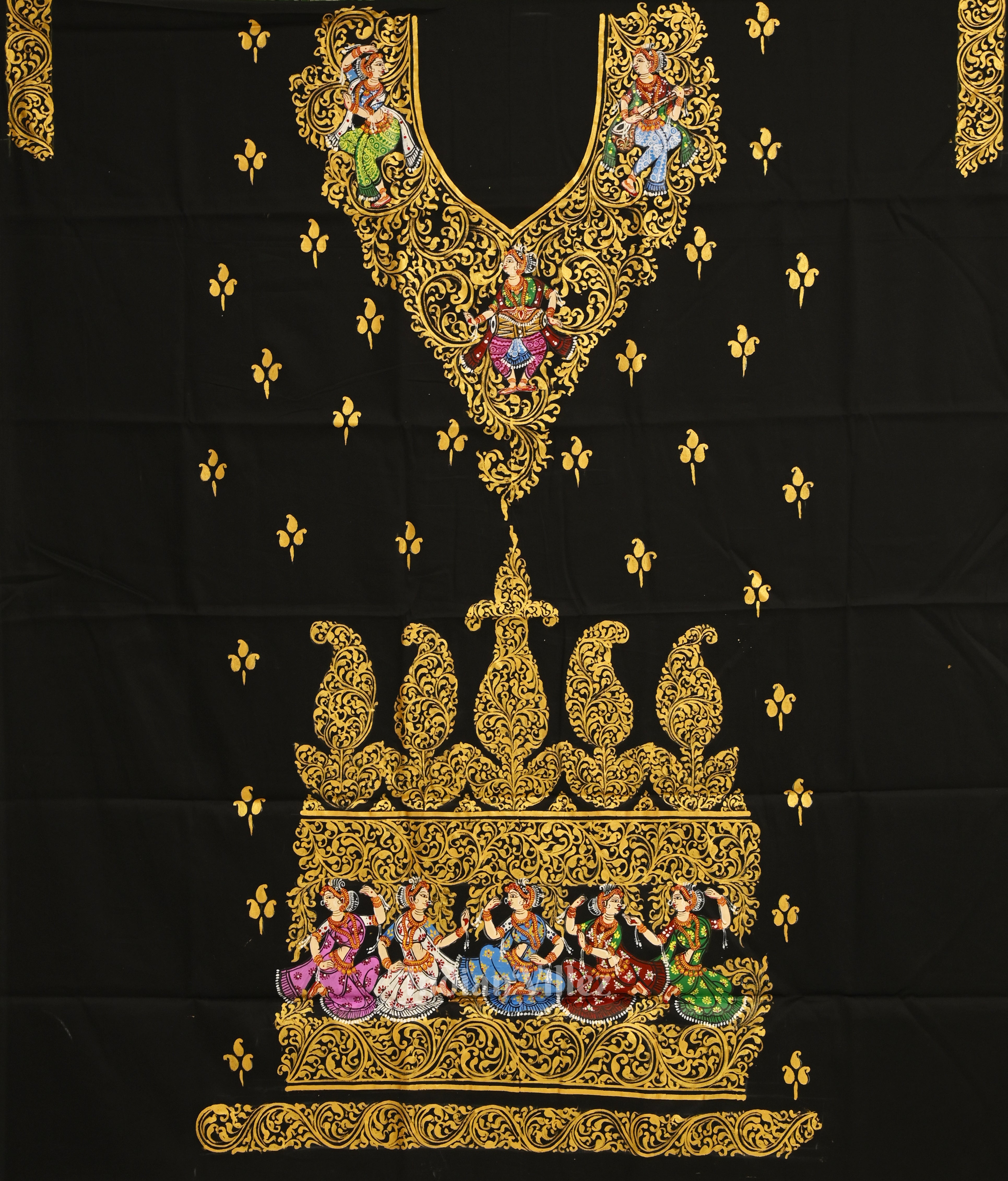 IndianVillèz Exclusive Black Nartaki Theme Pattachitra Kurti Dress Material