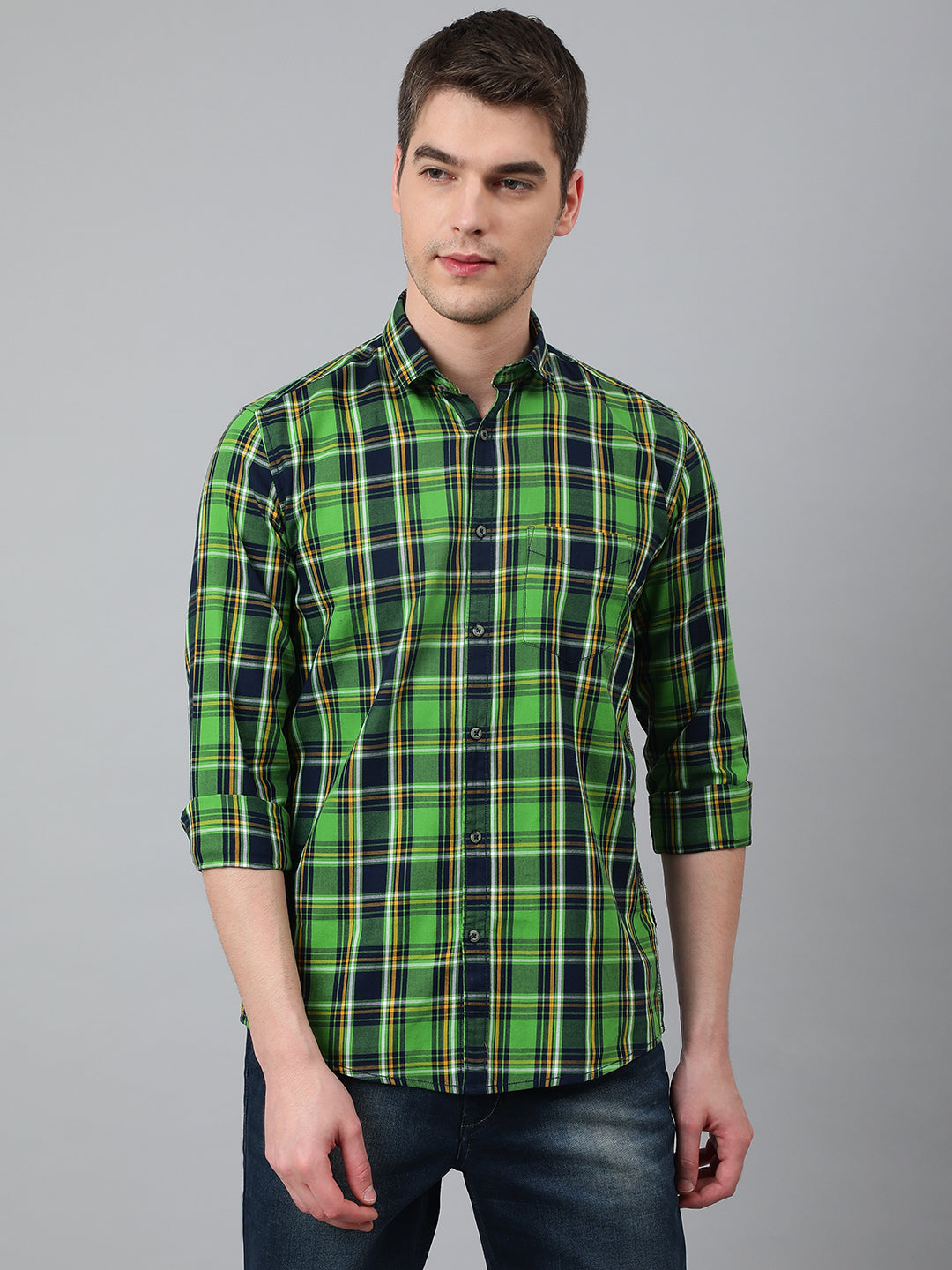 BlackTree Men Green Standard Fit Checkered Casual Shirt