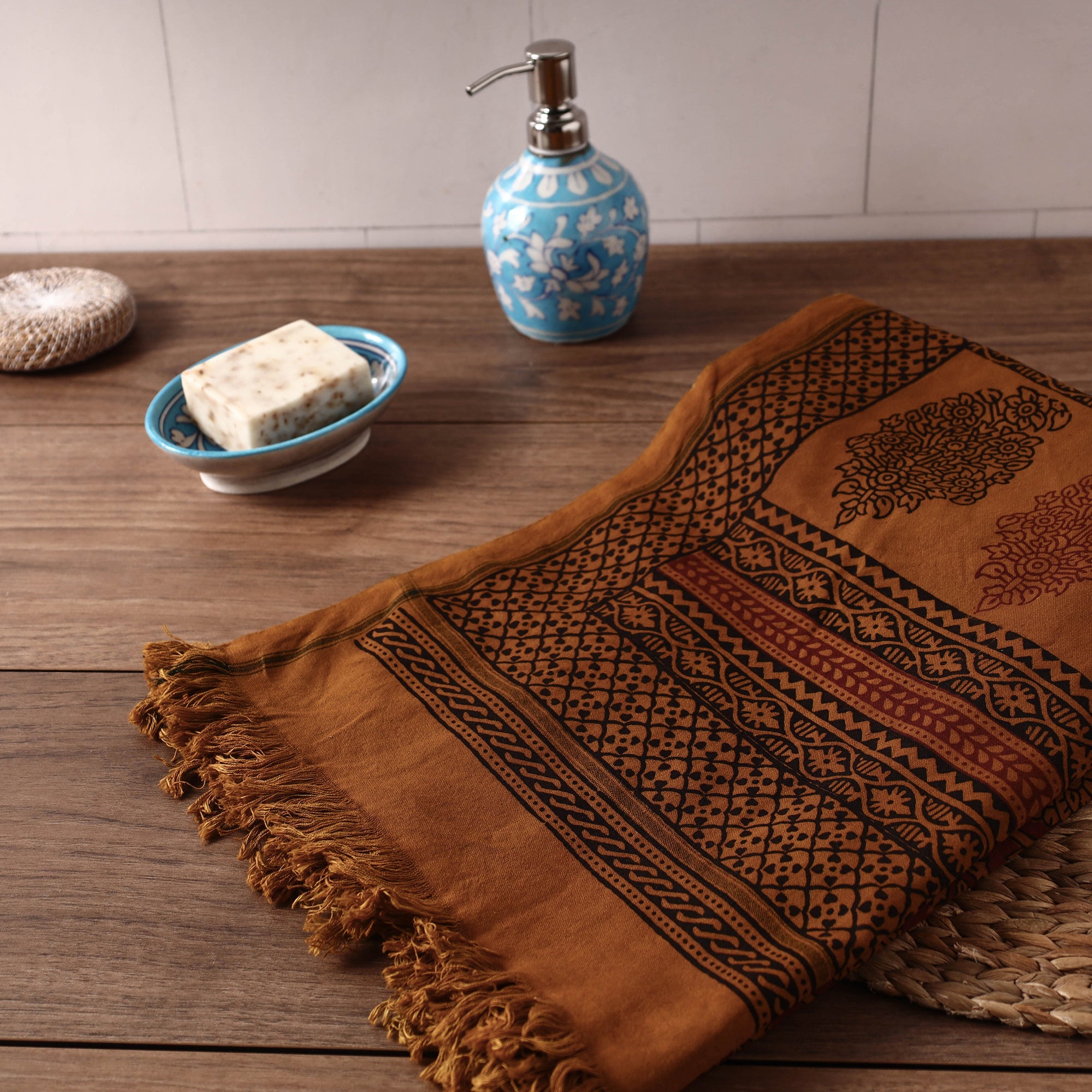 BAGH PRINTS BY UMAR FARUK KHATRI Brown - Bagh Hand Block Printed Handloom Cotton Towel