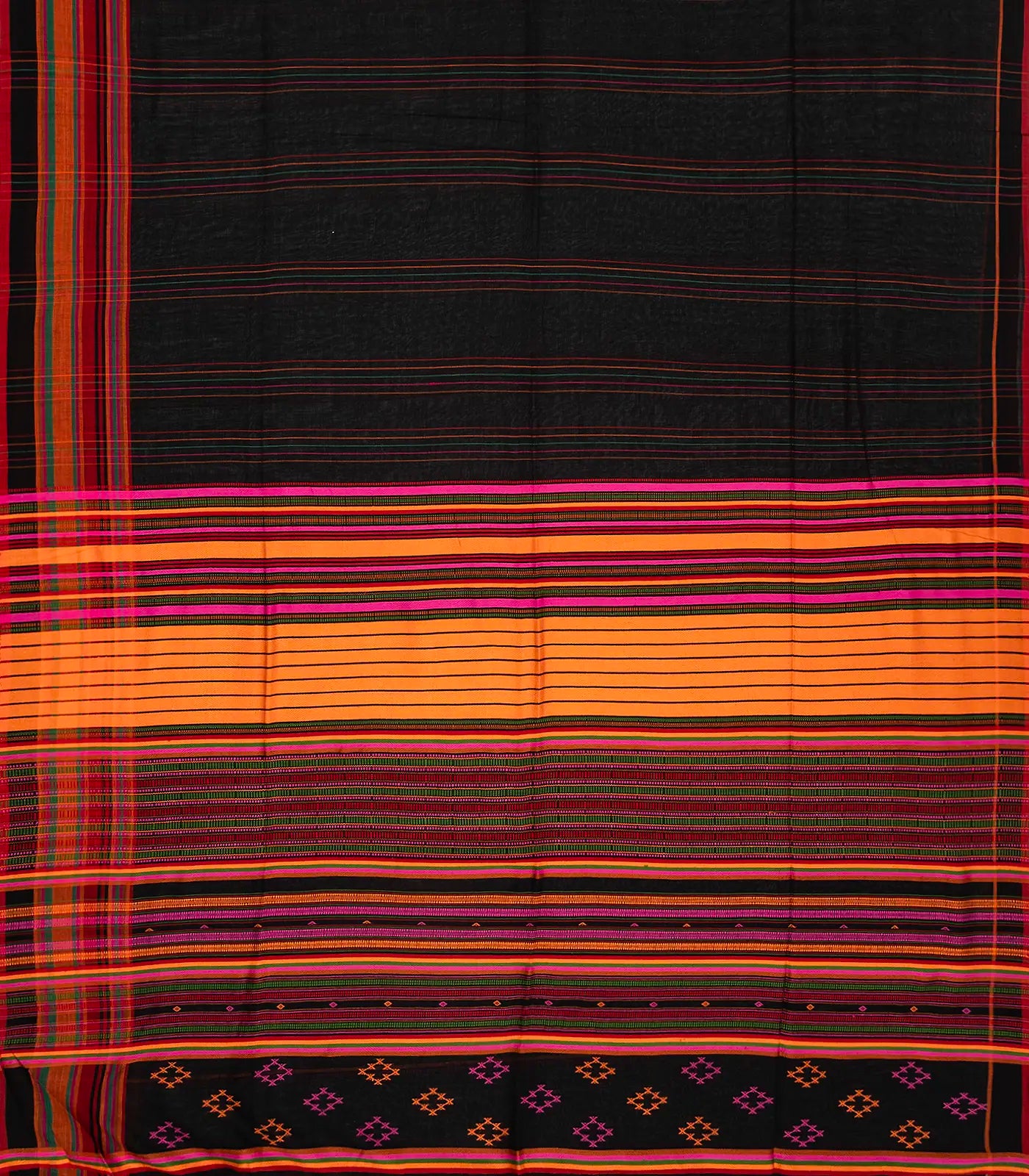 RmKV Black Handloom Bengal Cotton Saree With Multi Stripes - view 2