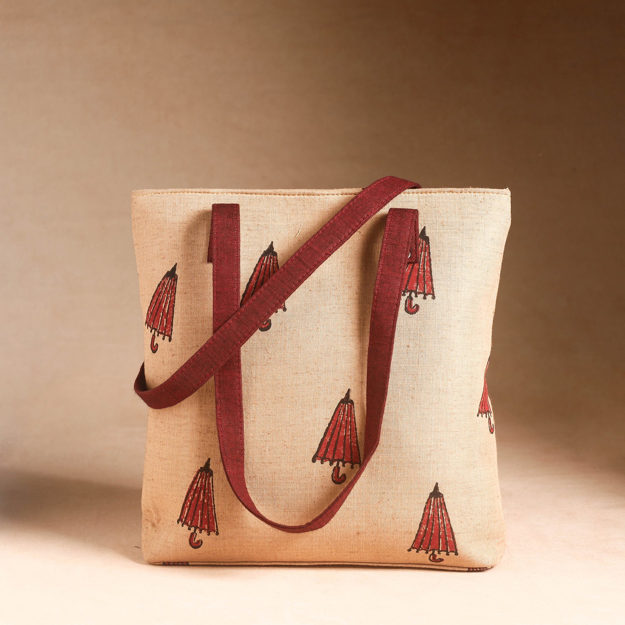 ITOKRI CRAFTS INITIATIVE Beige - Handcrafted Sanganeri Printed Leather Hand Bag - view 2