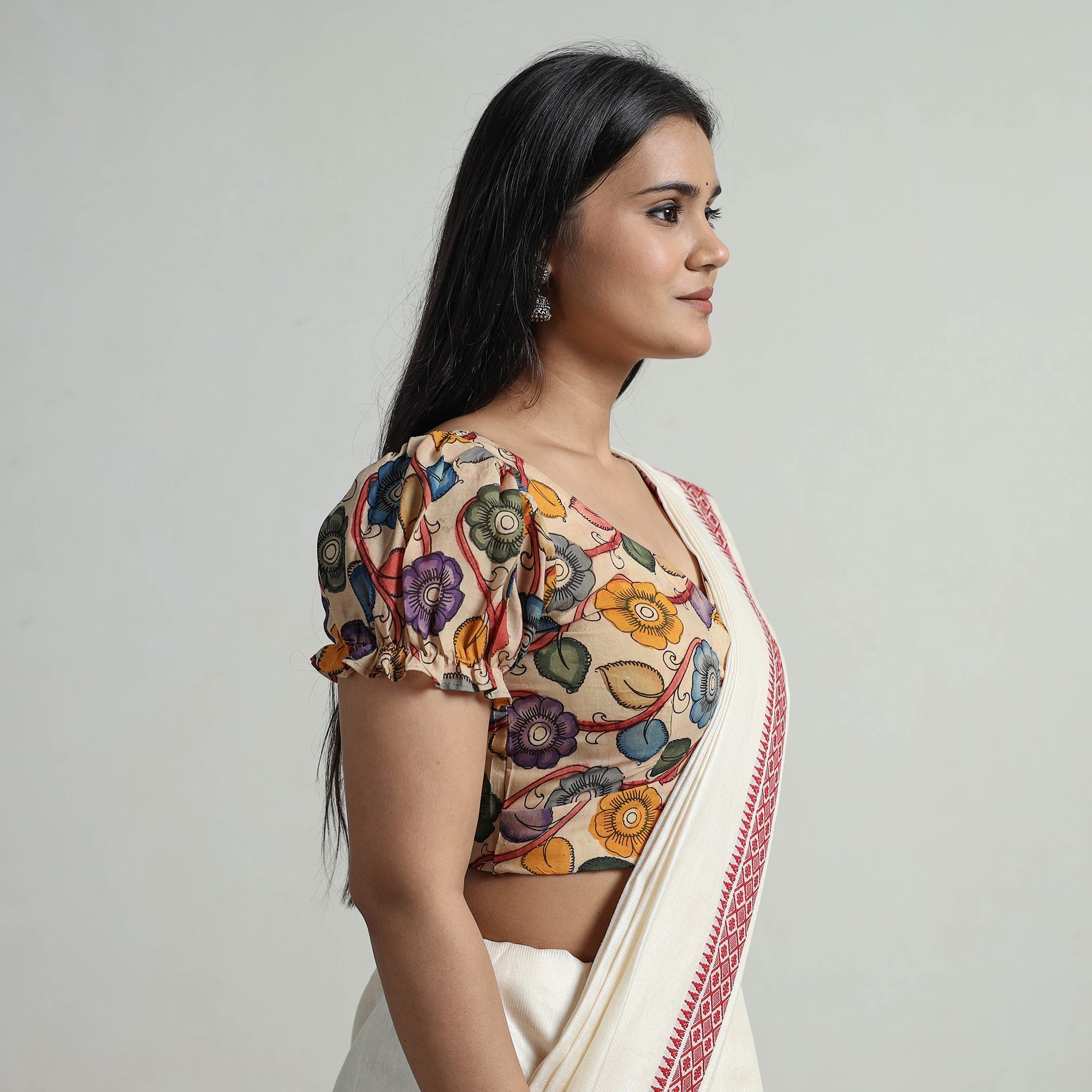 ITOKRI CASUALS Beige - Srikalahasti Handpainted Penwork Kalamkari Chanderi Silk Stitched Blouse 12 - view 5