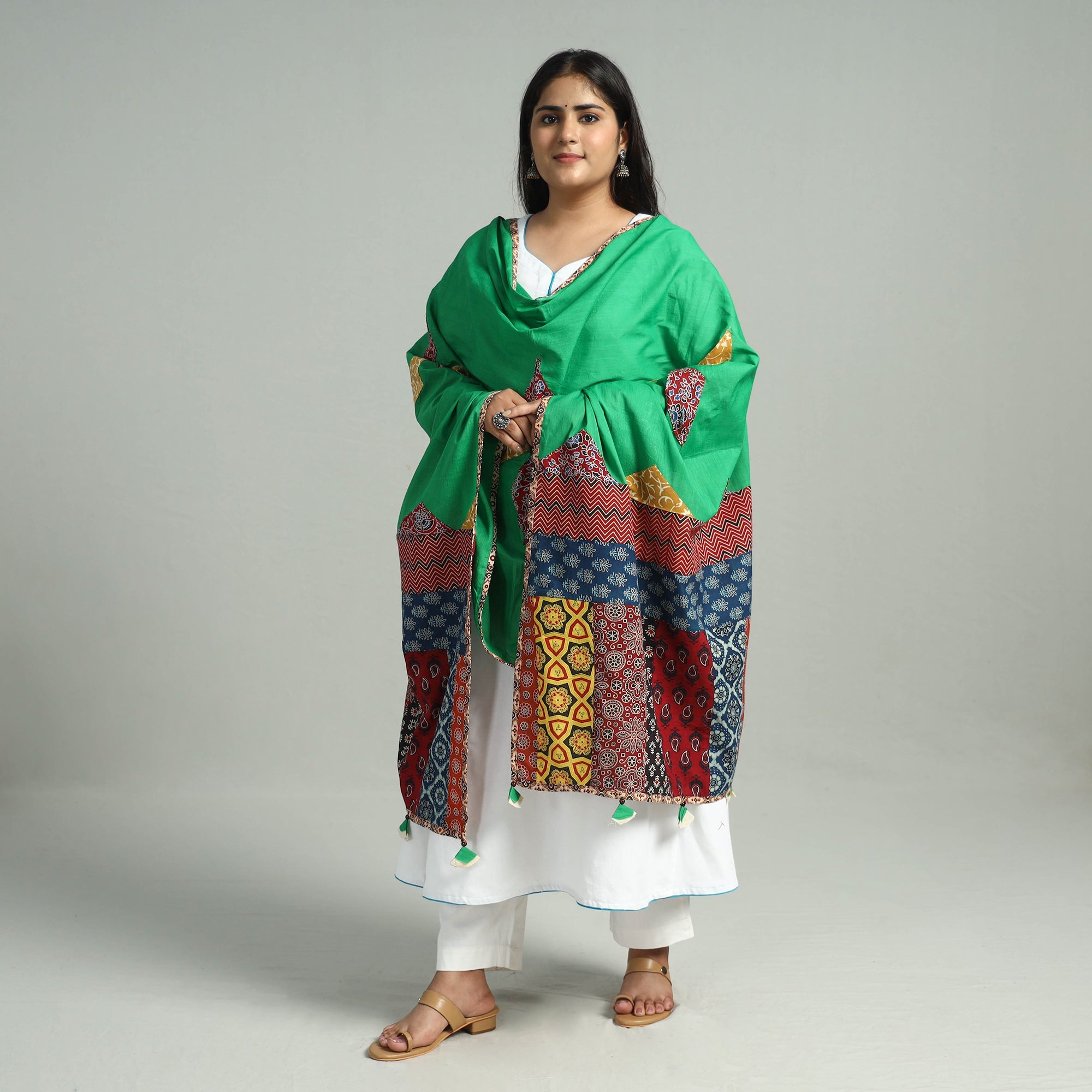 SHADES OF MARUDHARA Applique Patchwork Cotton Ajrakh Dupatta with Mirror Work 12 - view 2