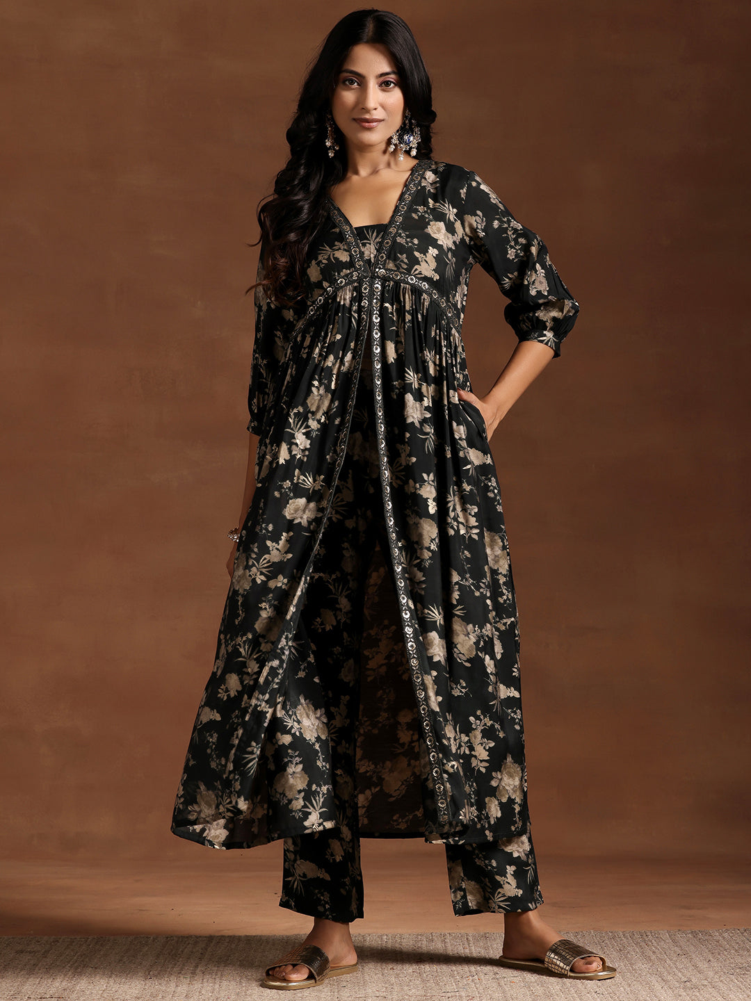 Libas Green Printed Silk Blend A-line Kurta With Trousers - view 2
