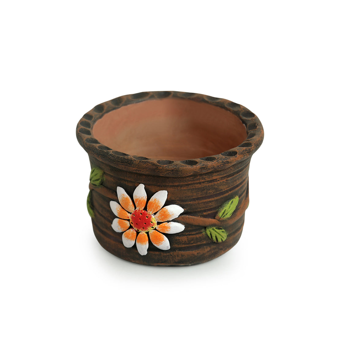 EXCLUSIVELANE 'Mud Blossoms' Handmade & Handpainted Terracotta Planter Pot (4 Inch) - view 2