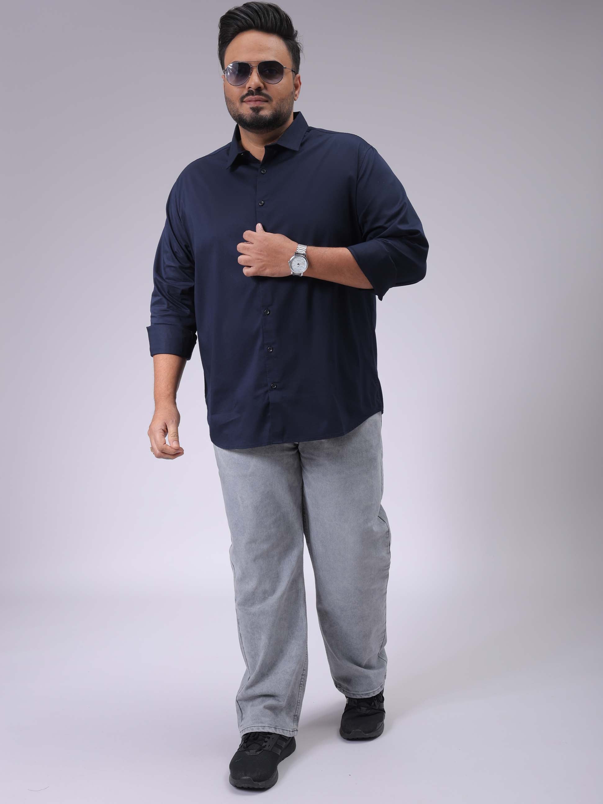 HARDSODA Men's Plus Size Navy Blue Regular Fit Solid Casual Shirt - view 2