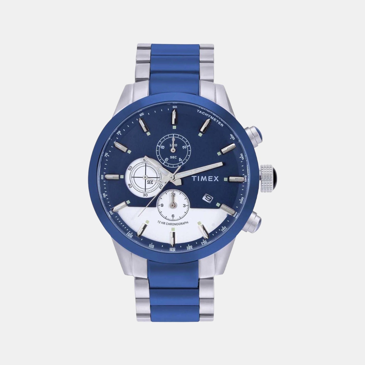 Timex E Class Men Quartz Blue Dial Chronograph Stainless Steel Watch TWEG19404