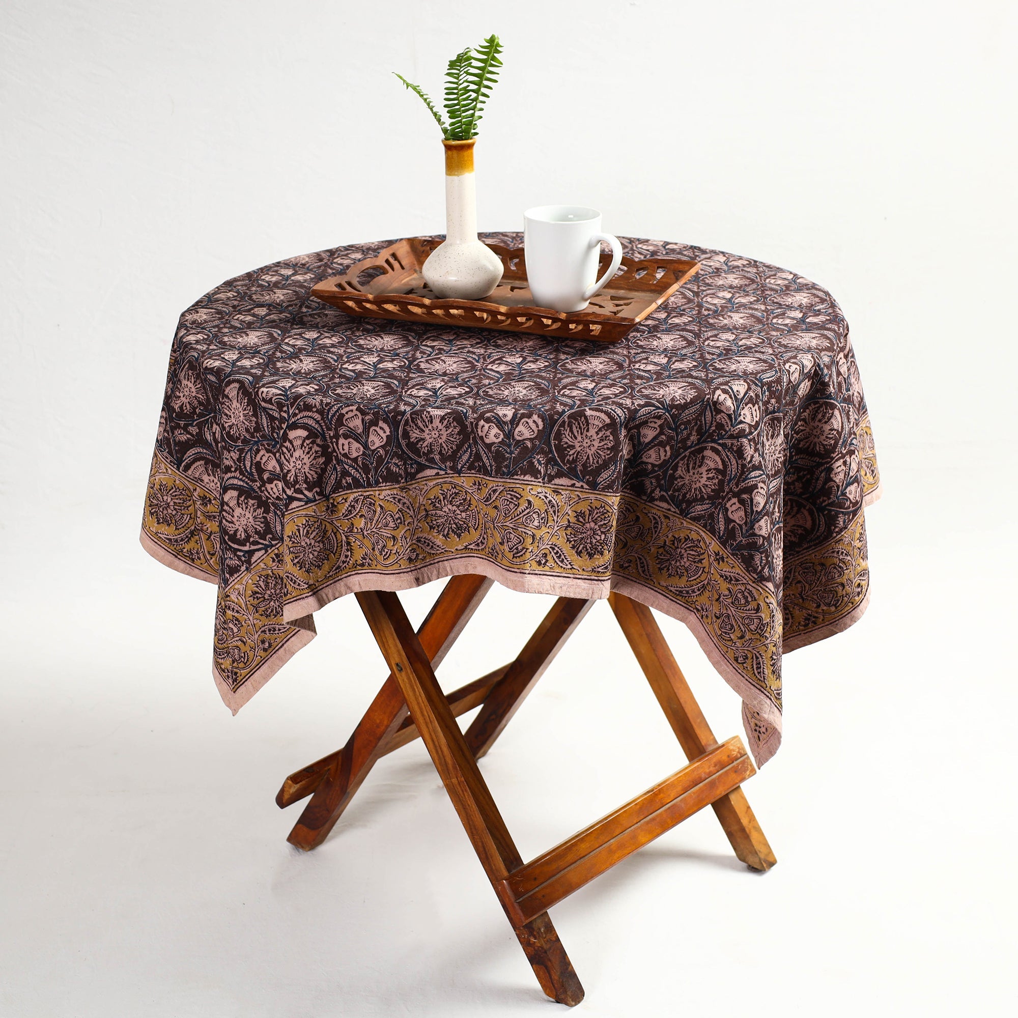 PITCHUKA SRINIVAS KALAMKARI PEDANA Brown - Original Pedana Kalamkari Block Printed Cotton Table Cover (46 x 43 in)