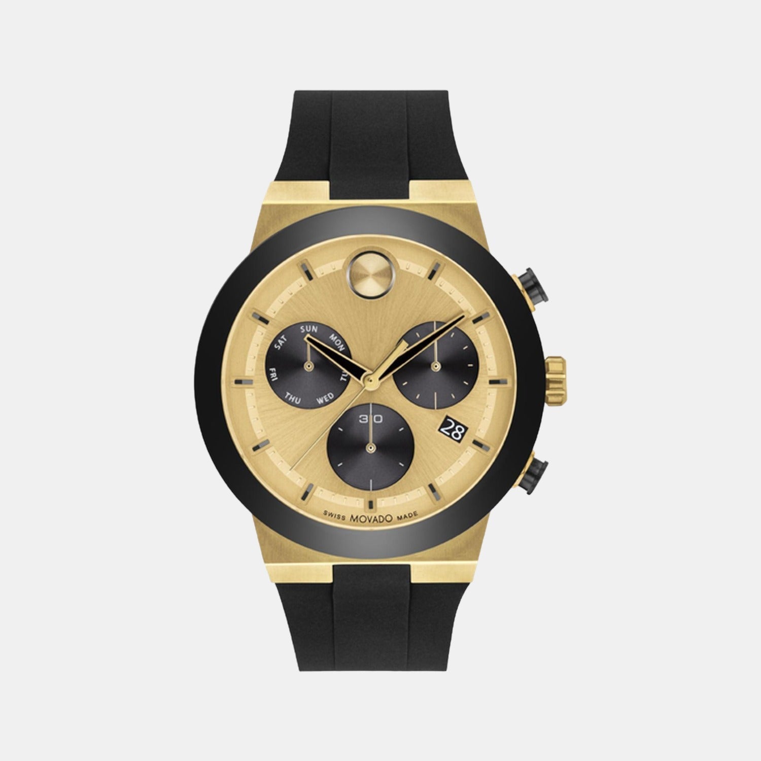 Movado Bold Fusion Men Quartz Gold Dial Chronograph Silicone Watch 3600895