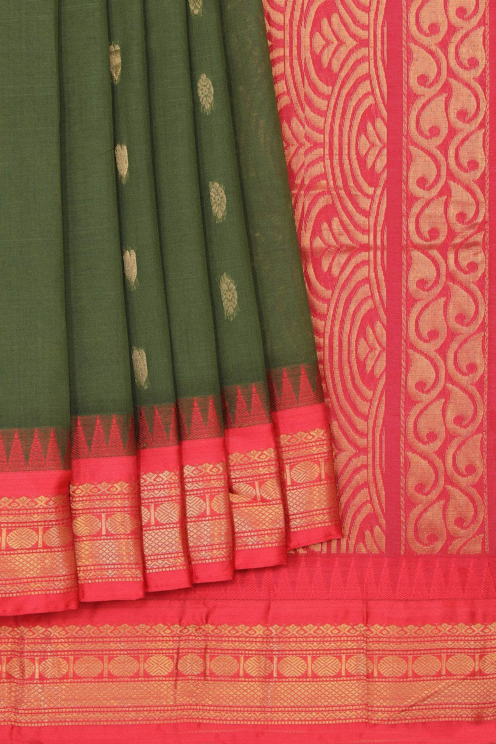 Kalanjali Gadwal Cotton Green Saree – Women's