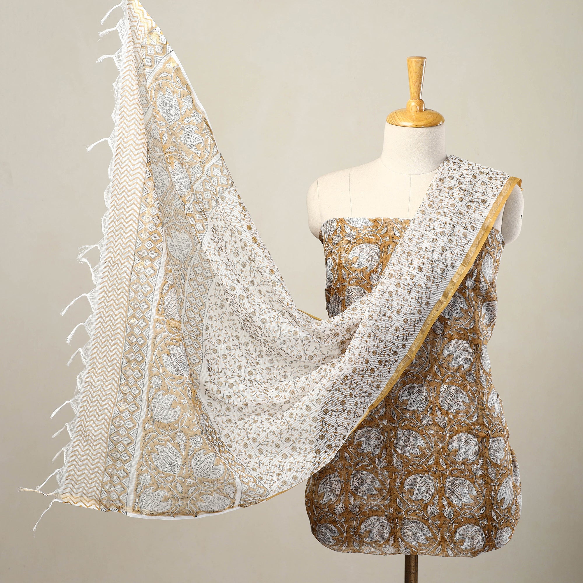 ARTISAN HAND BLOCK PRINTS Brown - 3pc Sanganeri Block Print Kota Cotton Dress Material 12