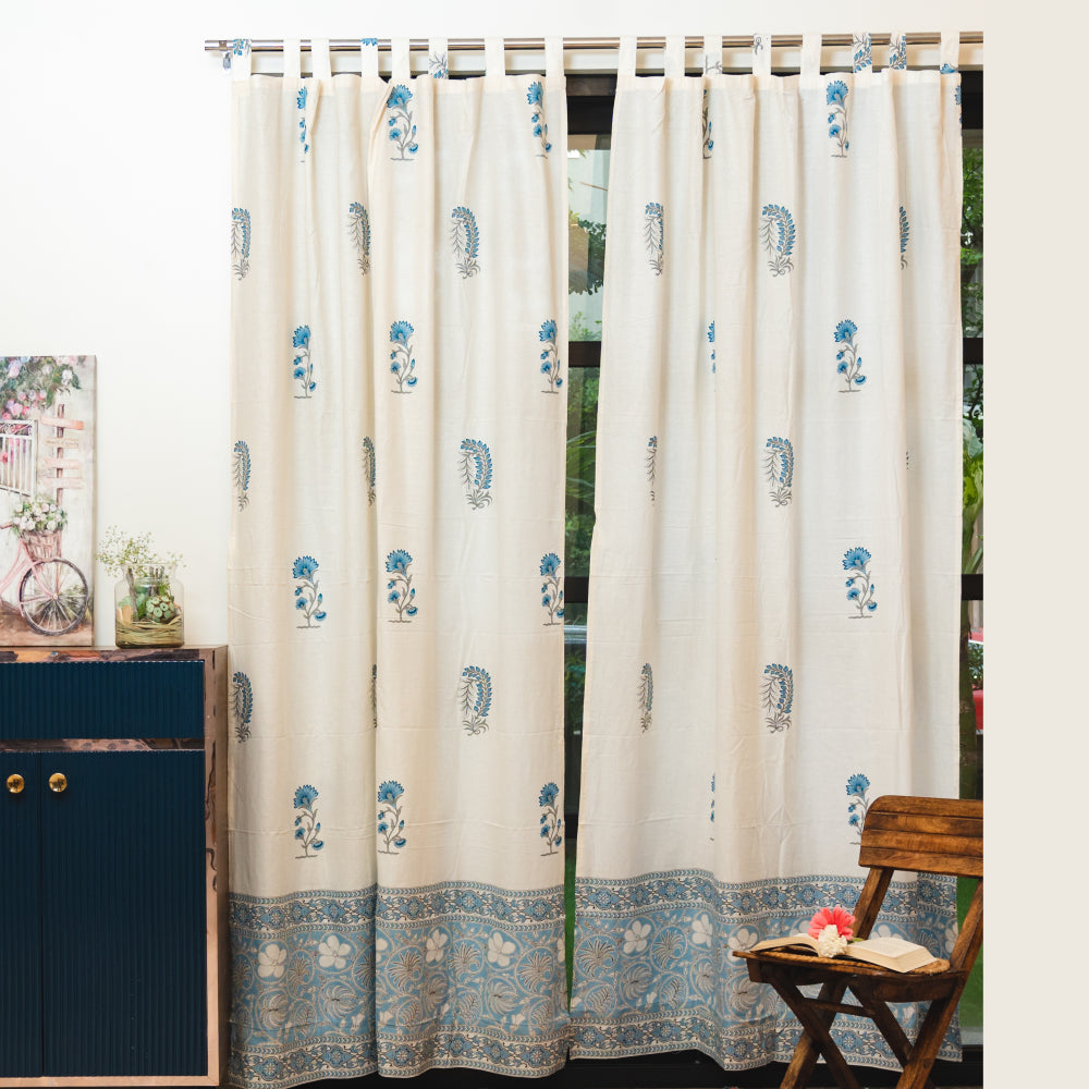 100 malmal cotton – Urban Space -Home Furnishing Store 100% MalMal Cotton Curtains, Semi-Transparent with Tab Top, Pack of 2 Curtains - Lush Garden Blue