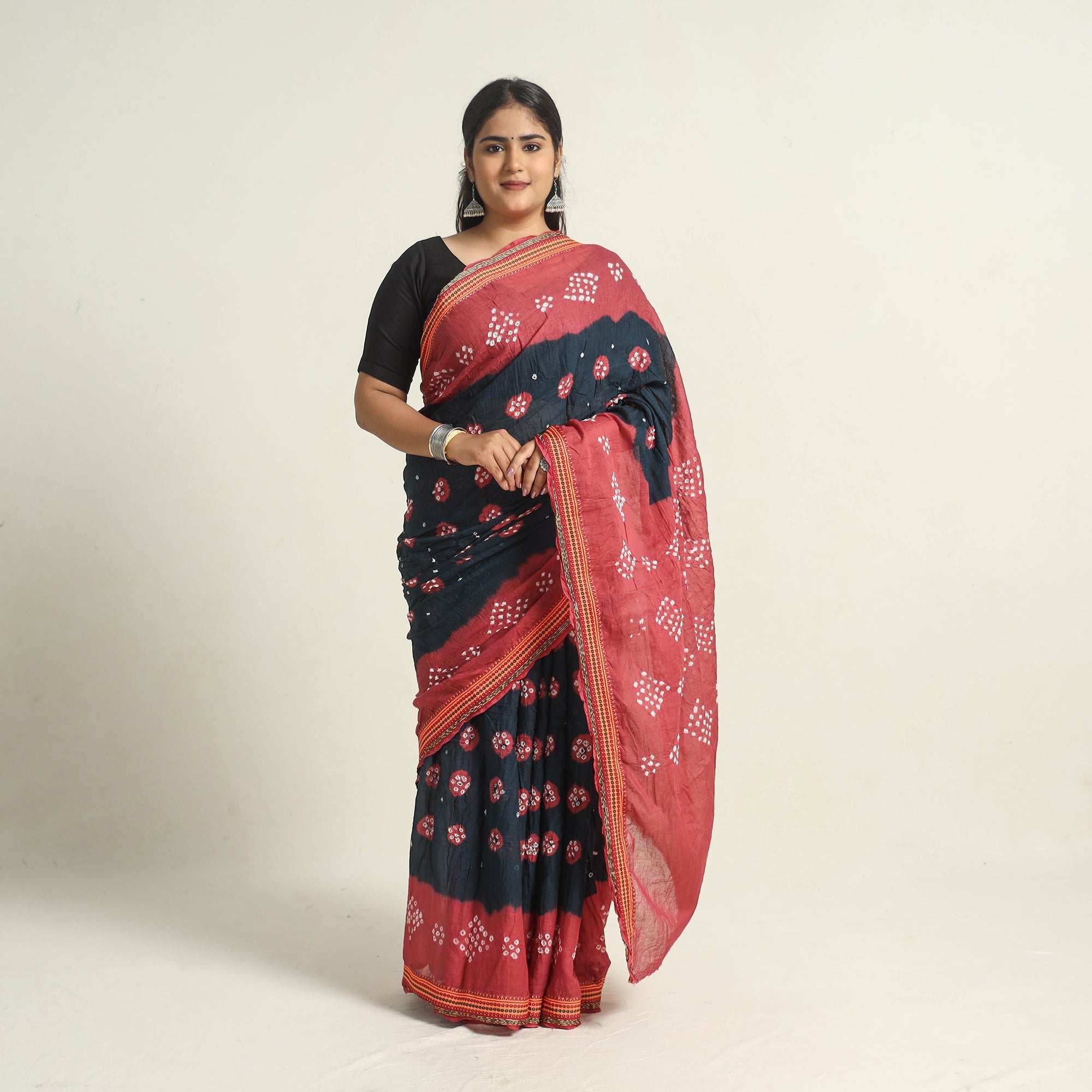 KACHCHH JI CHHAAP Black - Kutch Tie-Dye Cotton Bandhani Saree with Blouse Piece 46