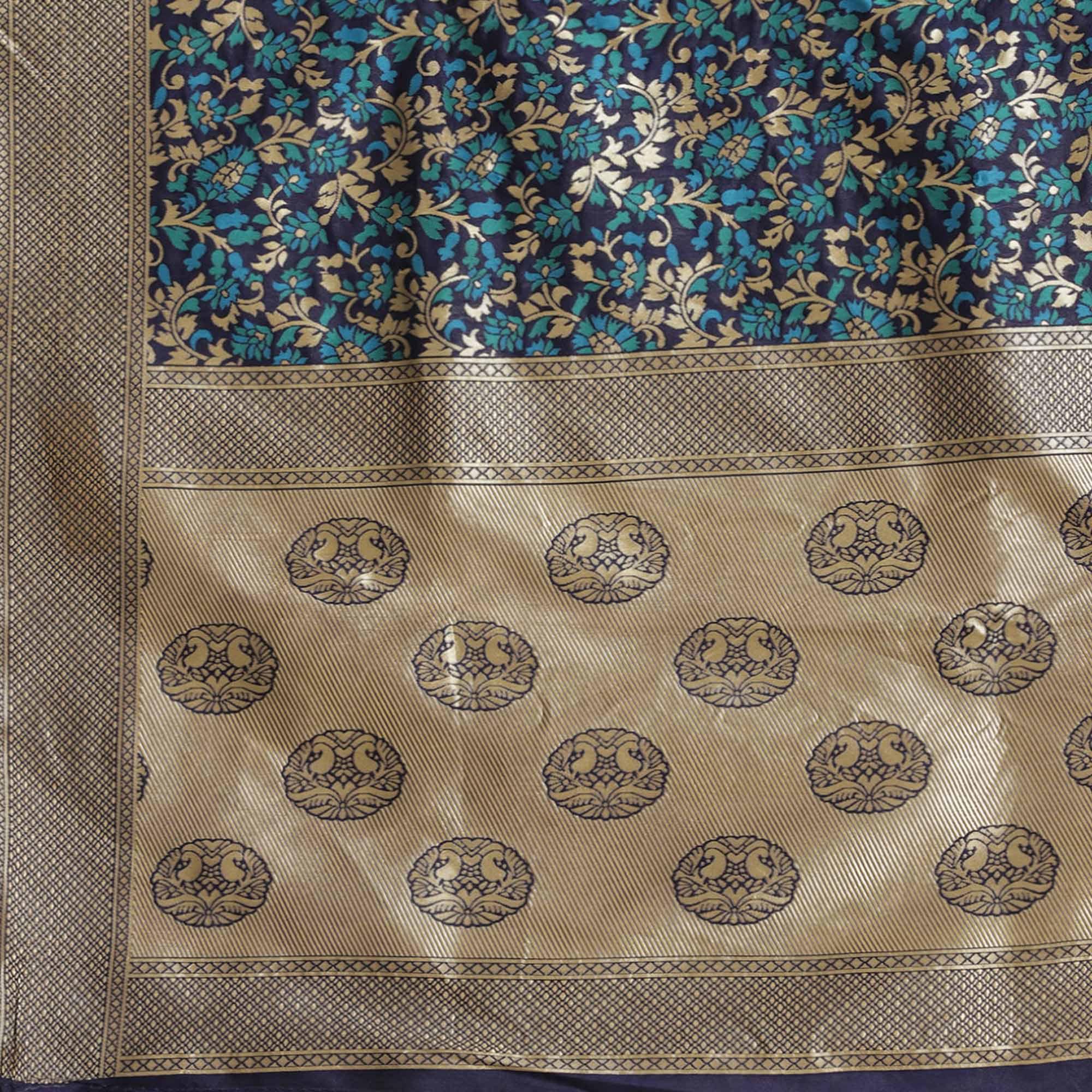 Peachmode Eye-catching Blue Colored Festive Wear Woven Silk Blend Saree - view 2